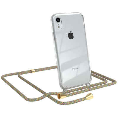 EAZY CASE Handykette Hülle mit Kette für Apple iPhone XR 6,1 Zoll, Ketten Hülle Schultergurt Schutz Hülle Tasche mit Band Bunt Clip Gold