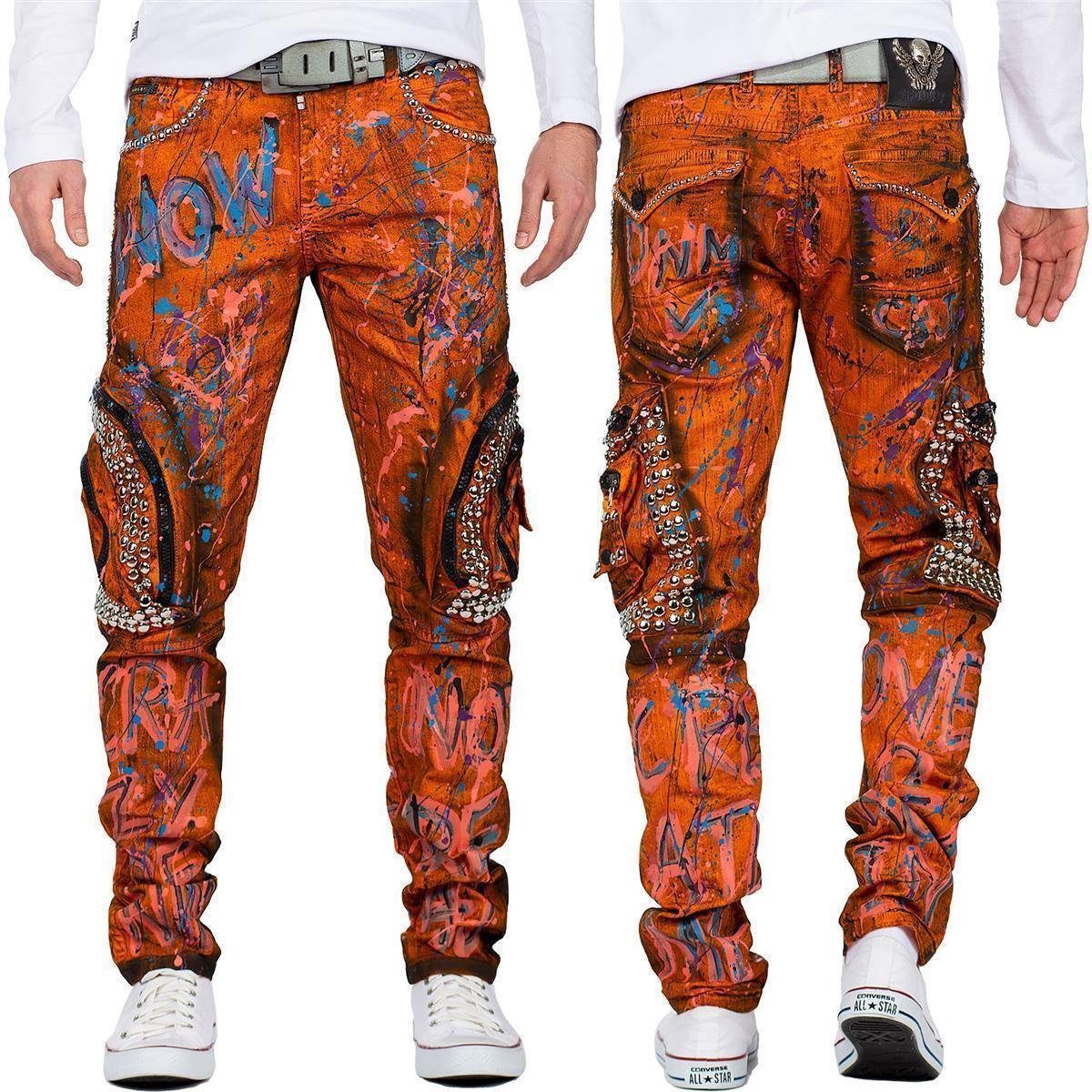 5-Pocket-Jeans Hose mit Baxx Biker Orange Seitentaschen Cipo BA-CD634 & in