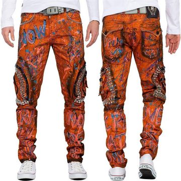 Cipo & Baxx 5-Pocket-Jeans Biker Hose BA-CD634 in Orange mit Seitentaschen