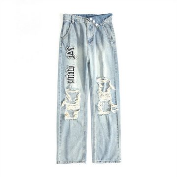 RUZU UG Slouchy Jeans Helle, lockere Damenjeans für Frühling und Sommer mit Löchern (1-tlg)