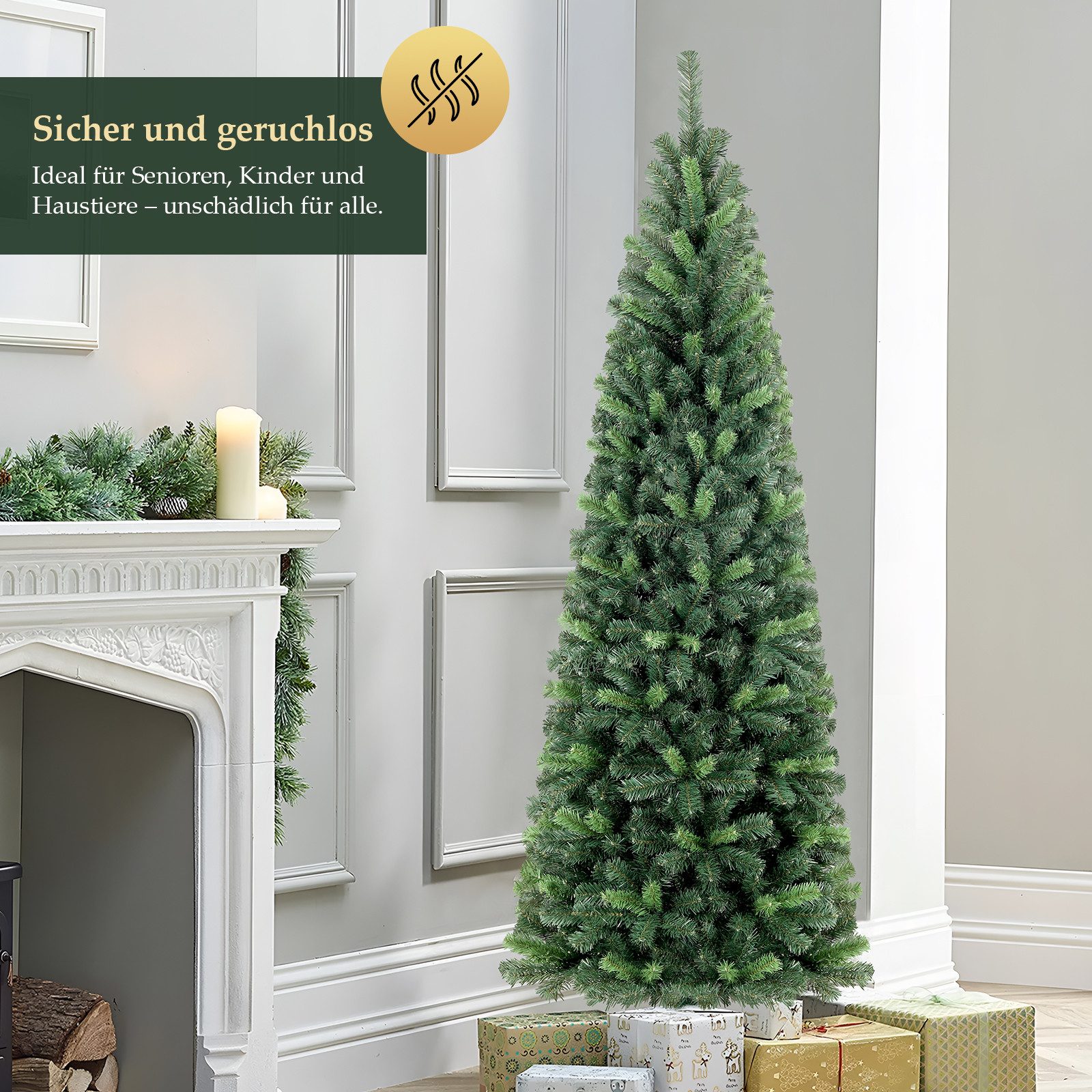 Salcar Künstlicher Weihnachtsbaum Bleistift Weihnachtsbaum Schmal Tannenbaum Künstlich Christbaum Außen, 180 cm mit 618 PVC Nadeln