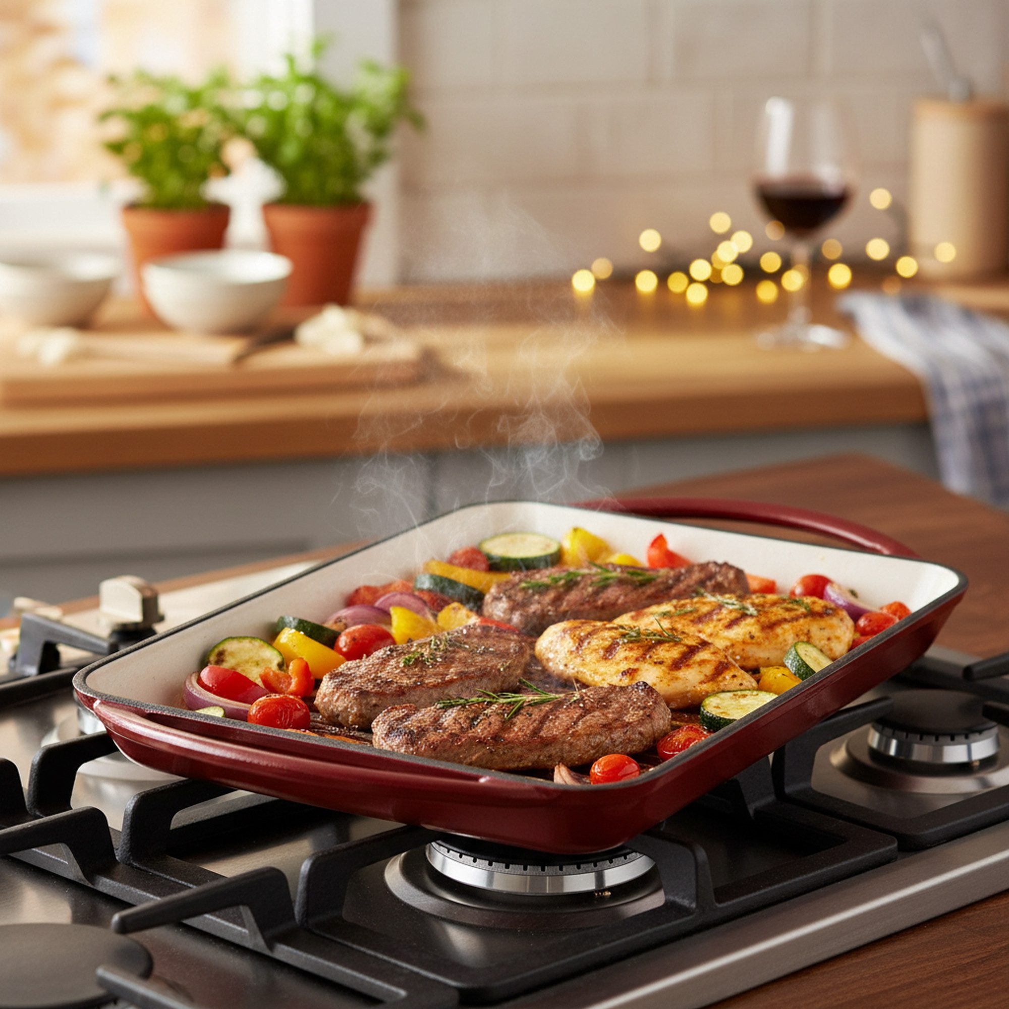Mahlzeit Grillrost Gusseisen, 39,5 x 22 x 3,5 cm, Dark Cherry, Emailliert, gerippt