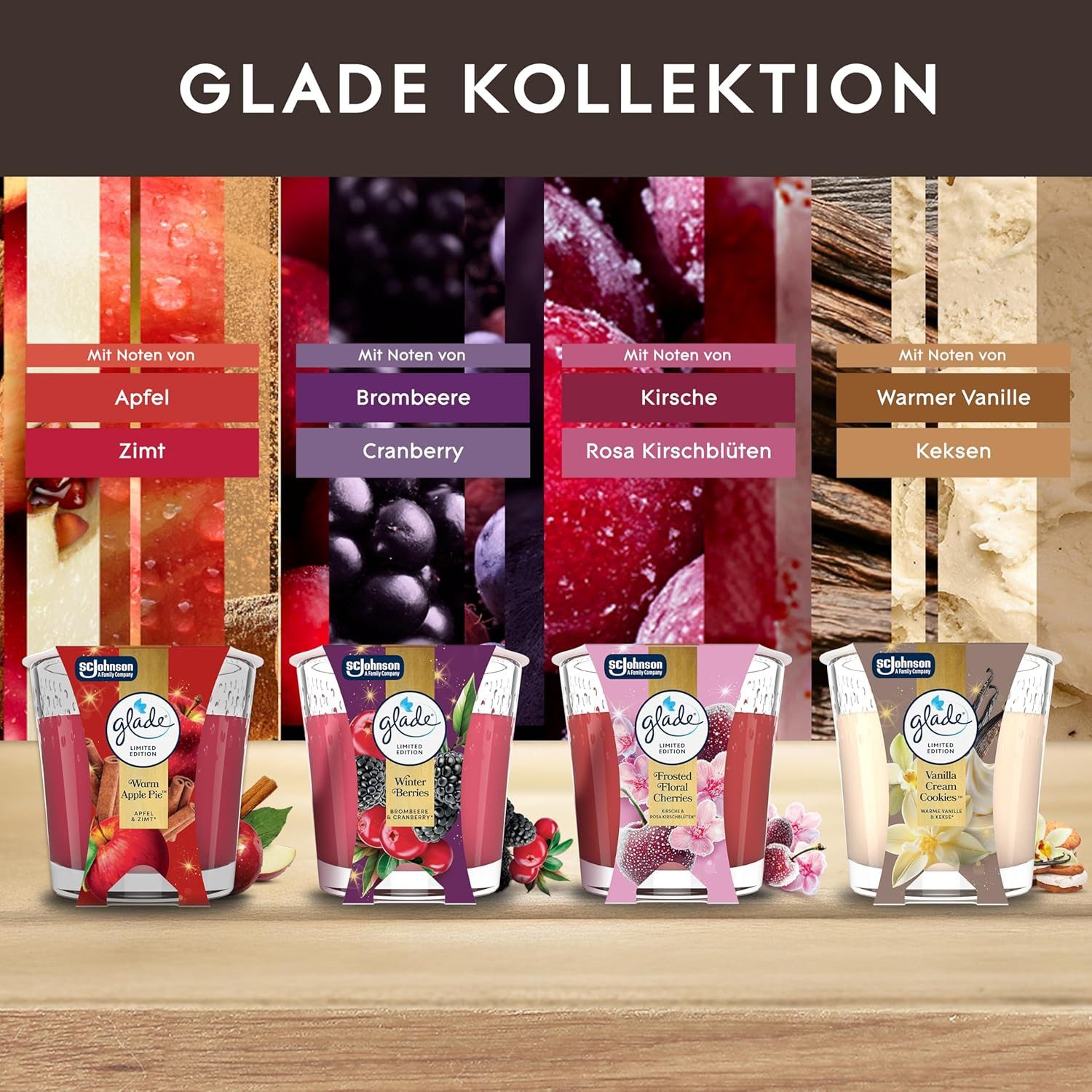 Glade Raumduft Winterduftkerzen Geschenkset, 4er Set mit Winterdüften Limited edition