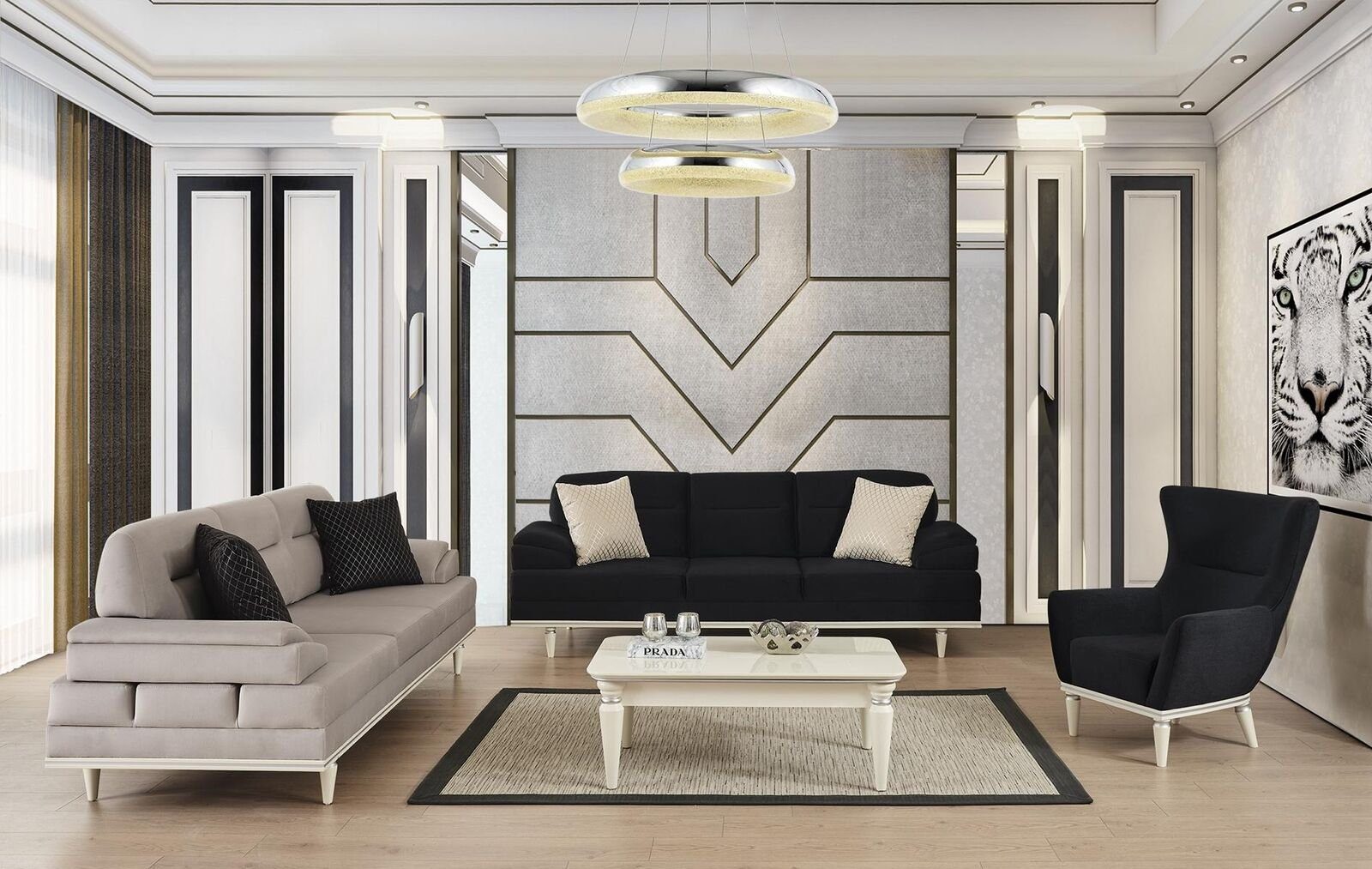 JVmoebel Wohnzimmer-Set Sofagarnitur Luxus 3+3+1 Couch 4tlg., (4-St) Möbel Möbel Couchtisch Set