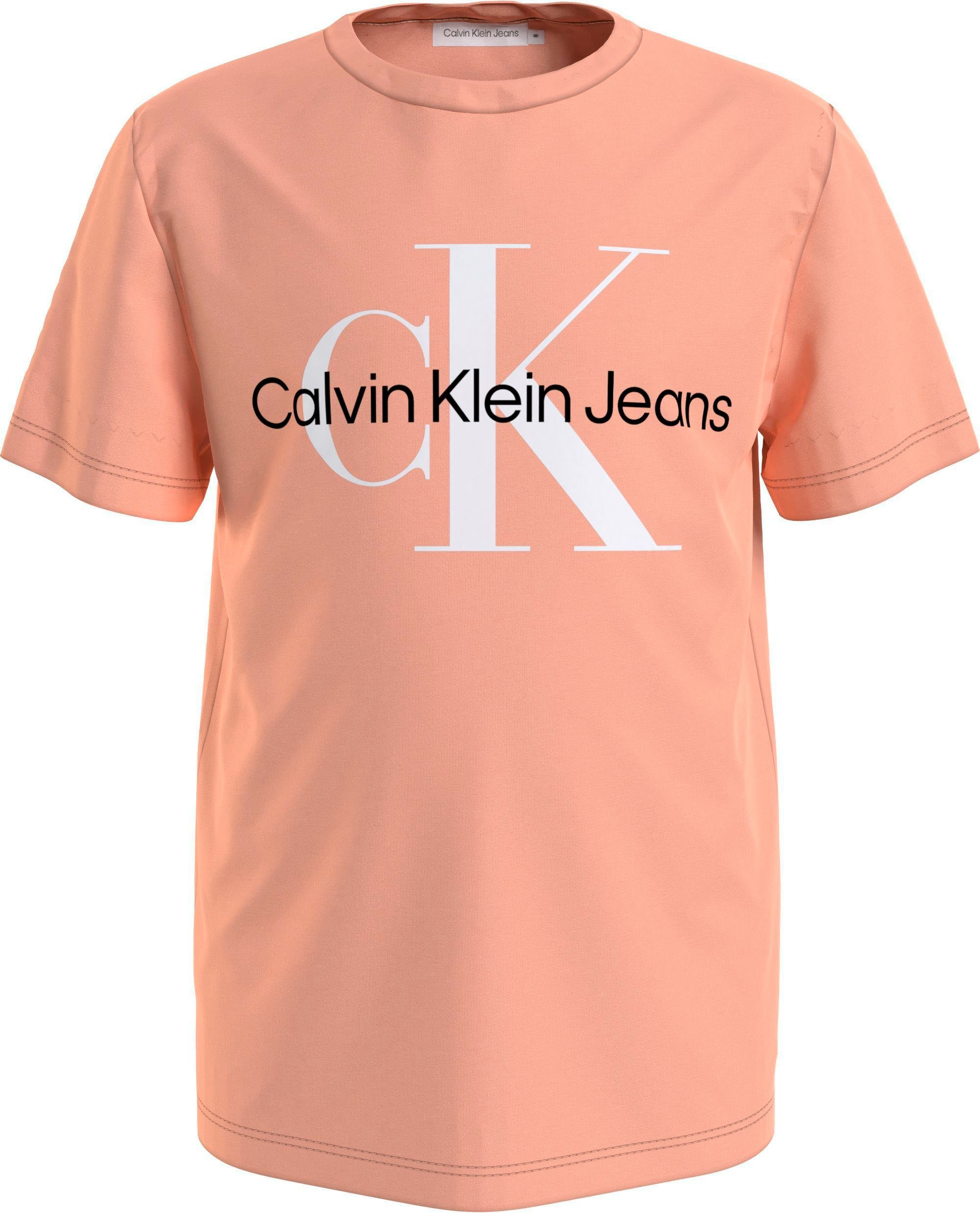Junior T-SHIRT Mädchen Jungen MONOGRAM LOGO Kinder Calvin Kids Jeans T-Shirt hellorange MiniMe,für und Klein