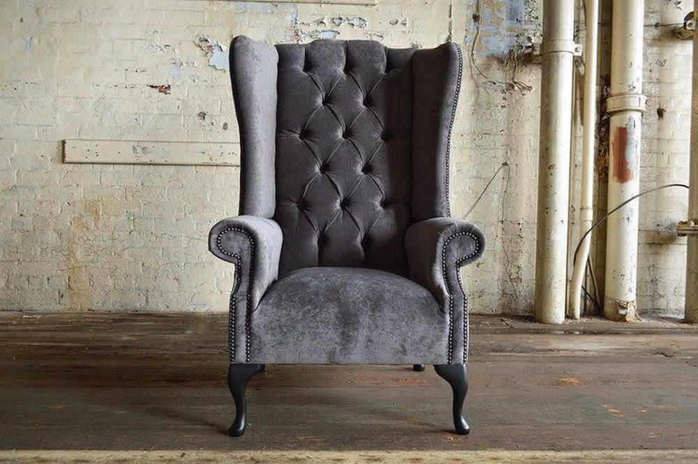 Ohrensessel Chesterfield Sessel 1-Sitzer Sofa Textil Couch Stoff für TV