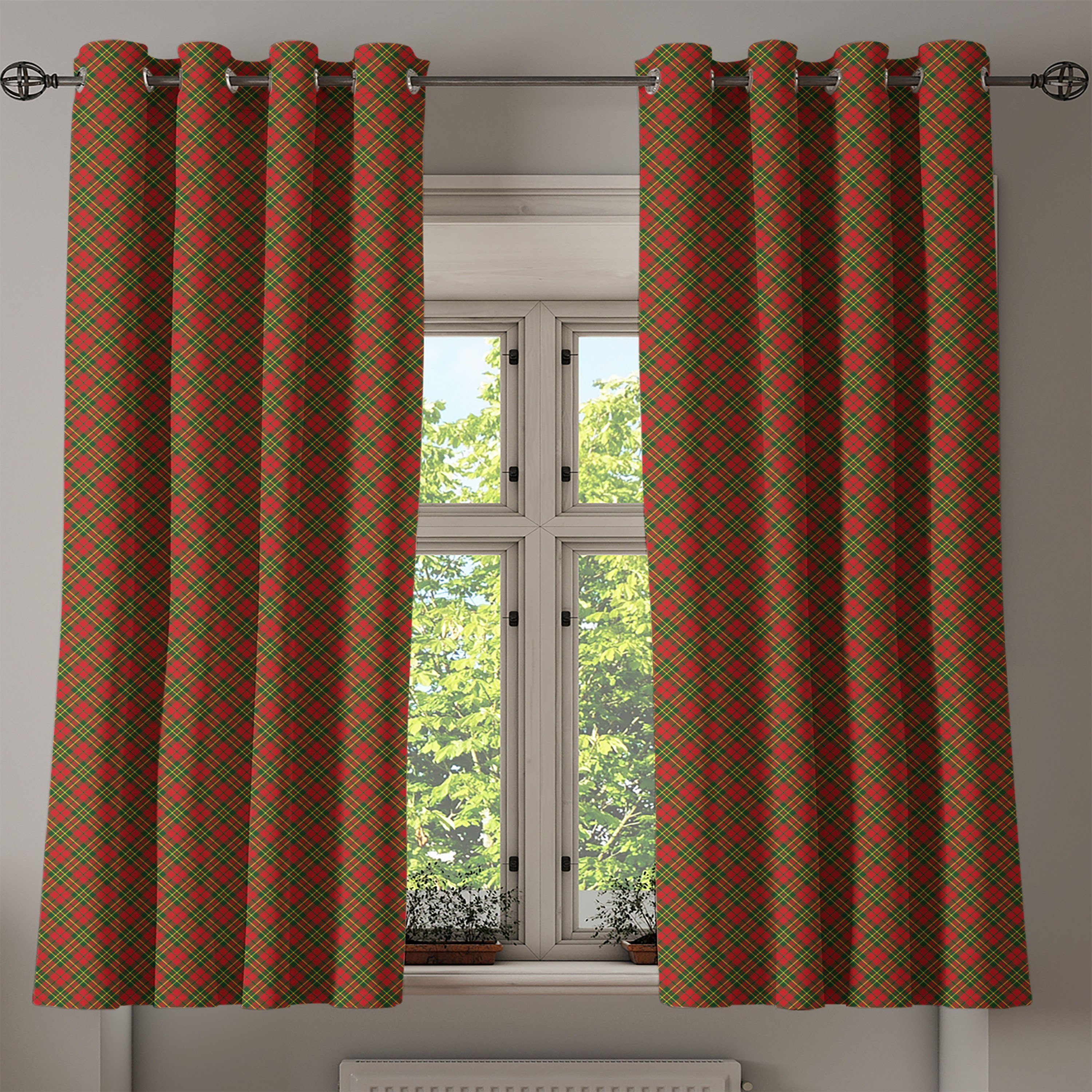 Gardine Irish für Dekorative Wohnzimmer, Tartan Schlafzimmer Abakuhaus, 2-Panel-Fenstervorhänge Kariert Weihnachten