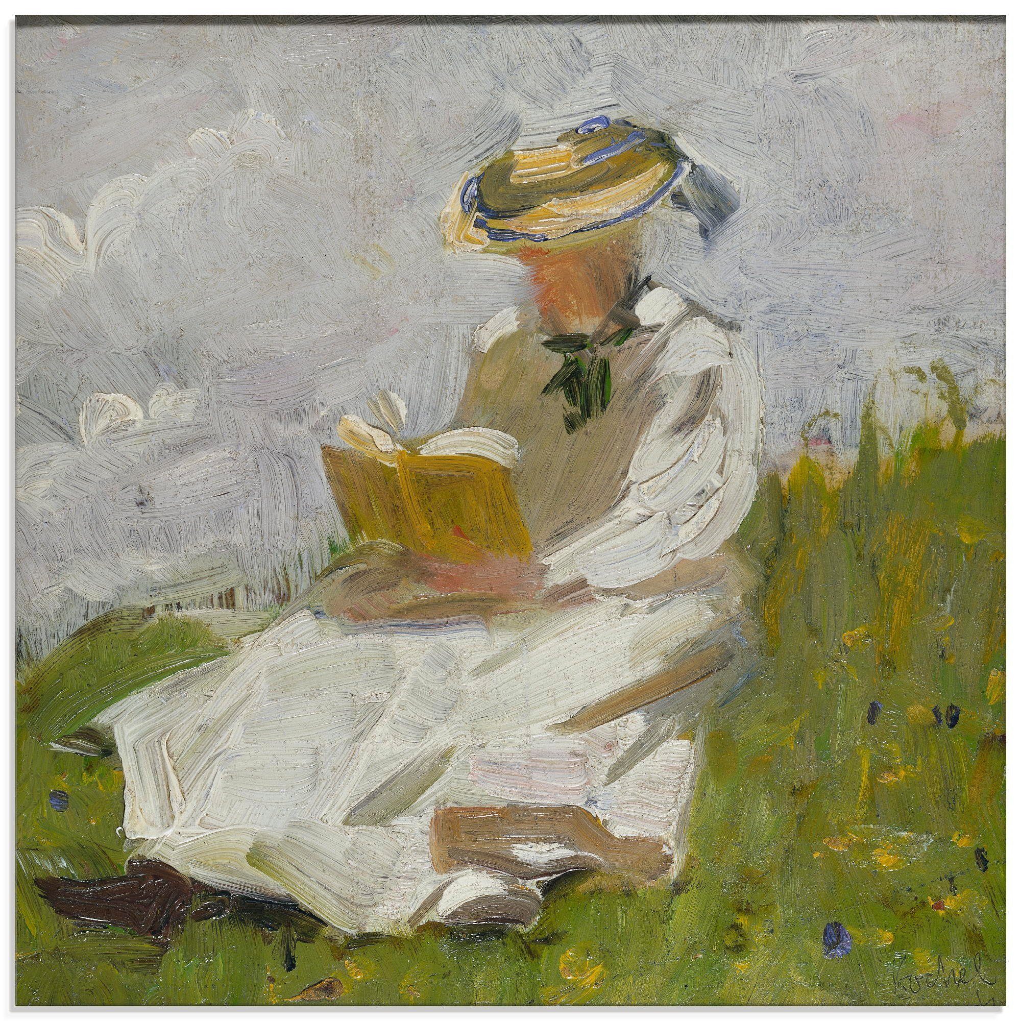 Artland Glasbild Lesende Frau im Grünen. 1906, Frau (1 St), in verschiedenen Größen