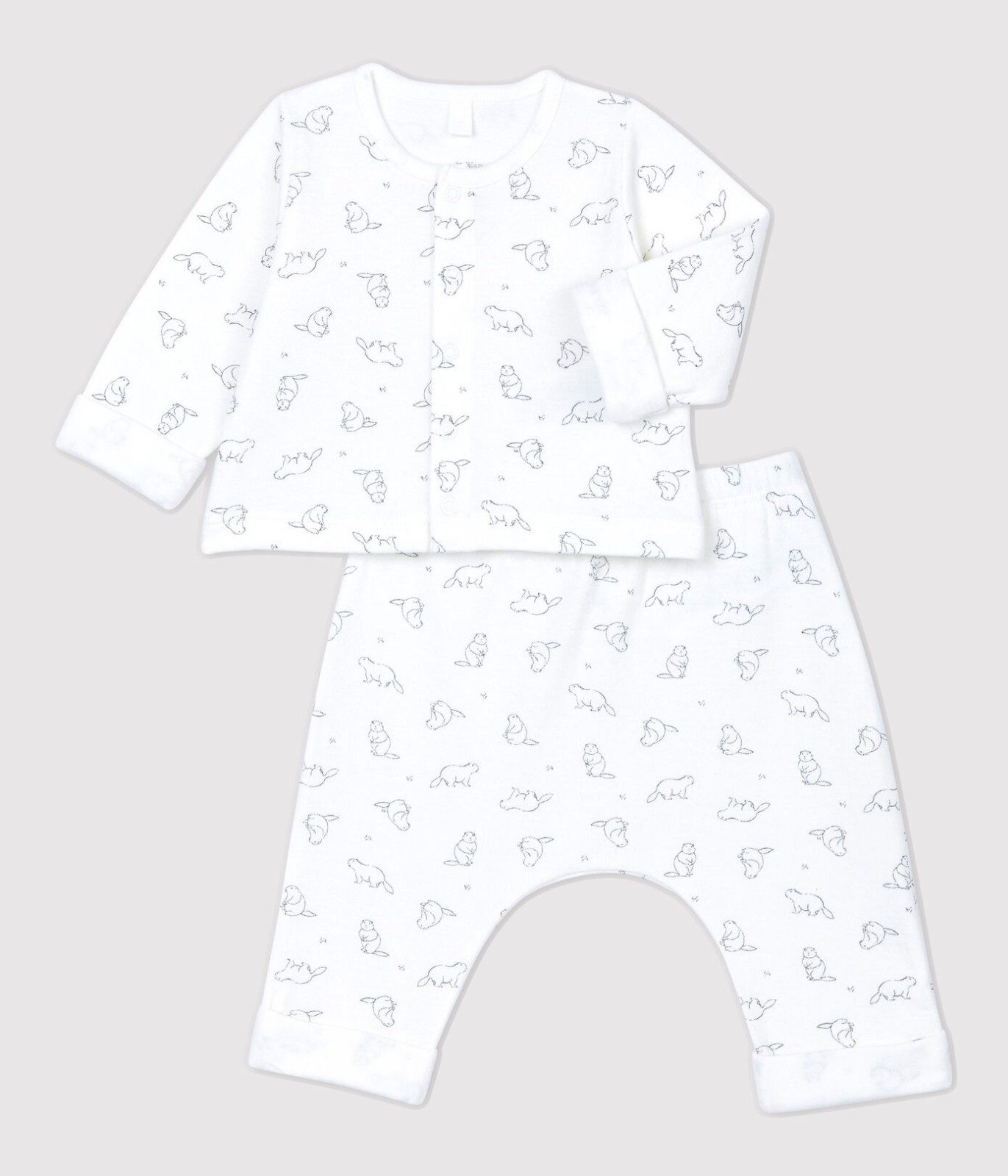 Petit Bateau Neugeborenen-Geschenkset Petit Bateau Baby Kombination weiß grau allover Biber Print