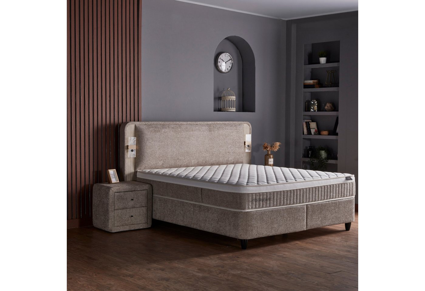 gowoll Boxspringbett mit Matratze LED USB Bett Stauraumbett mit Betkasten inkl. Lieferung (Boxspringbett Set), inklusive Matratze