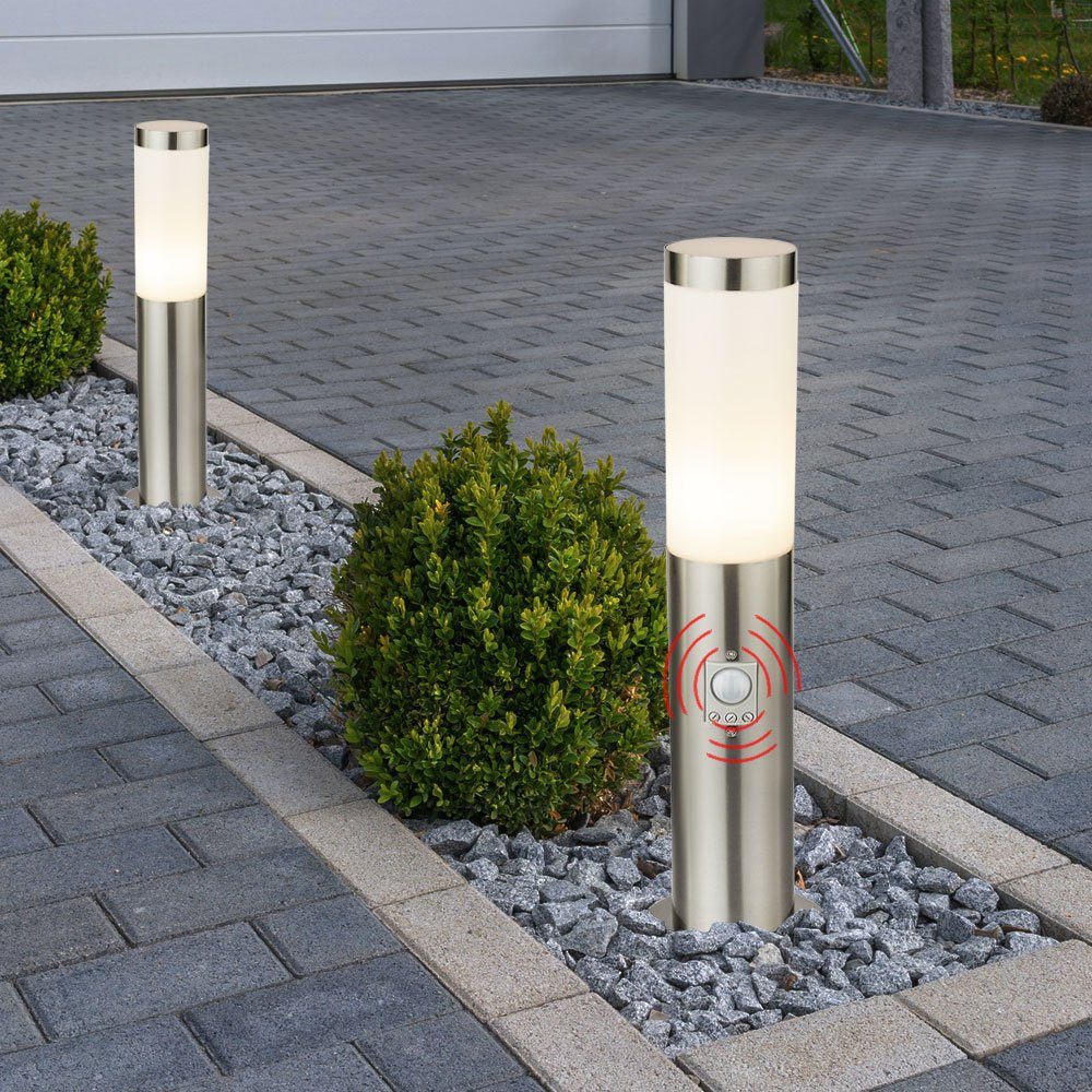 GLOBO LIGHTING Außen-Stehlampe, Leuchtmittel nicht inklusive, 2er Außen Lampen Steh Beleuchtung Edelstahl Bewegungsmelder