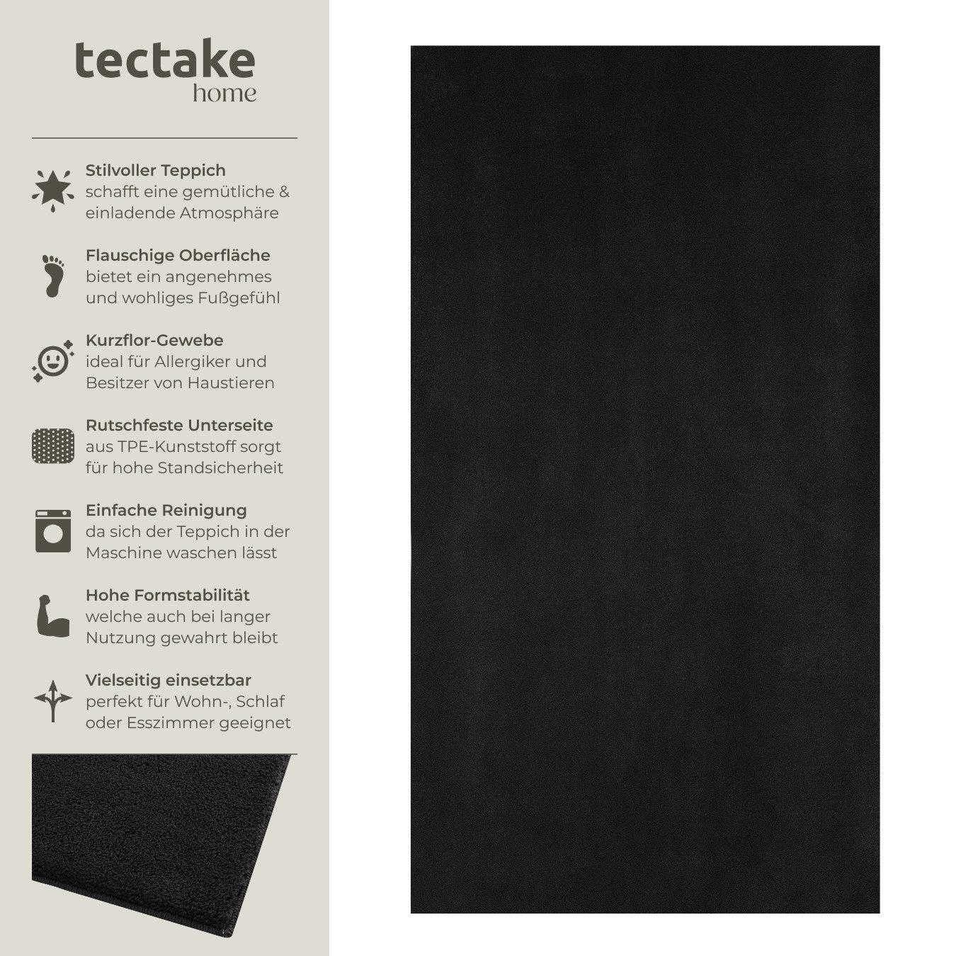 tectake Teppich Kurzflorteppich, Rechteck, Höhe: 1,50 günstig online kaufen