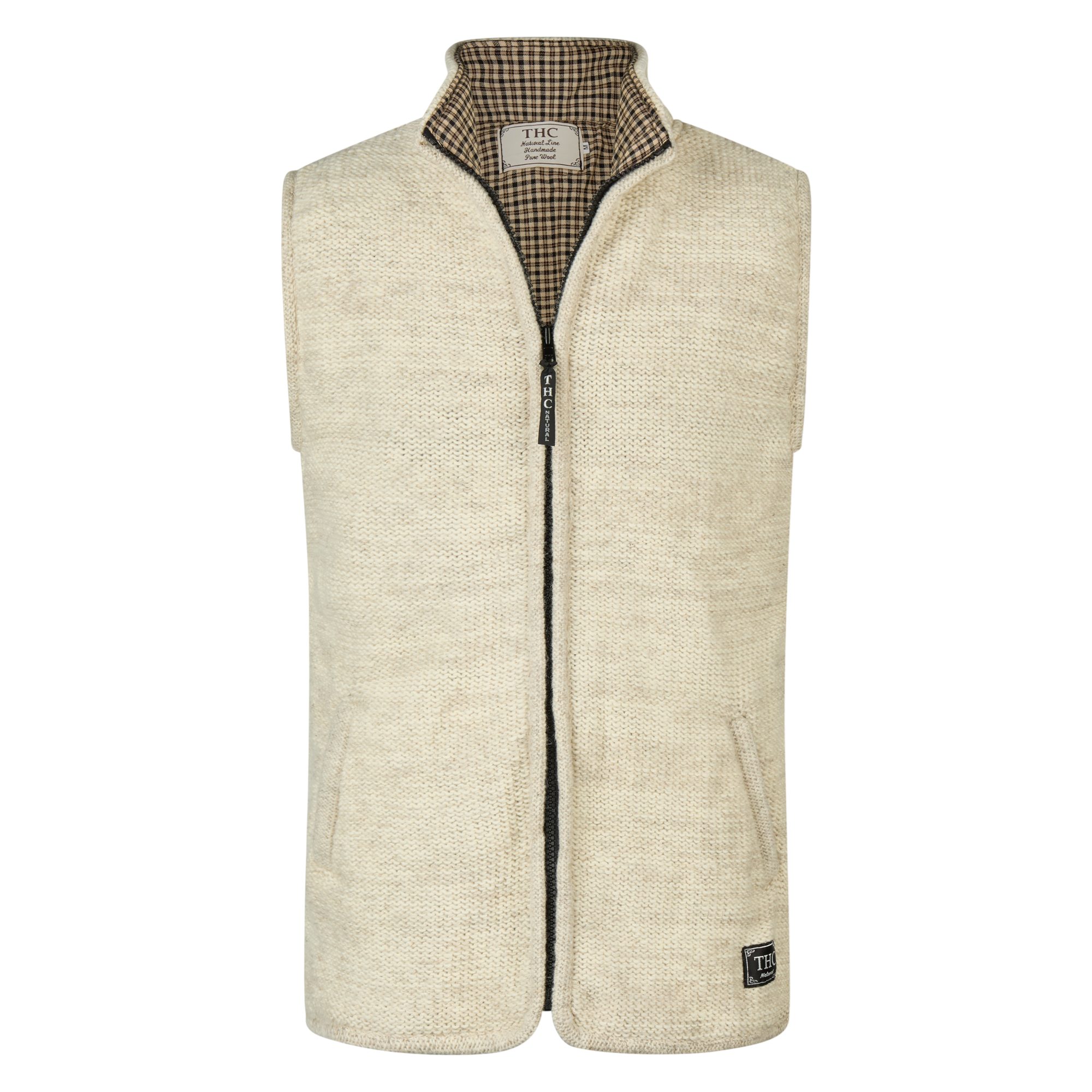 THC Natural Line Strickweste THC Schafwoll Strickweste 313 weiß (1 Stück, 1-tlg., 1 Stück) Innenfutter Baumwollmix