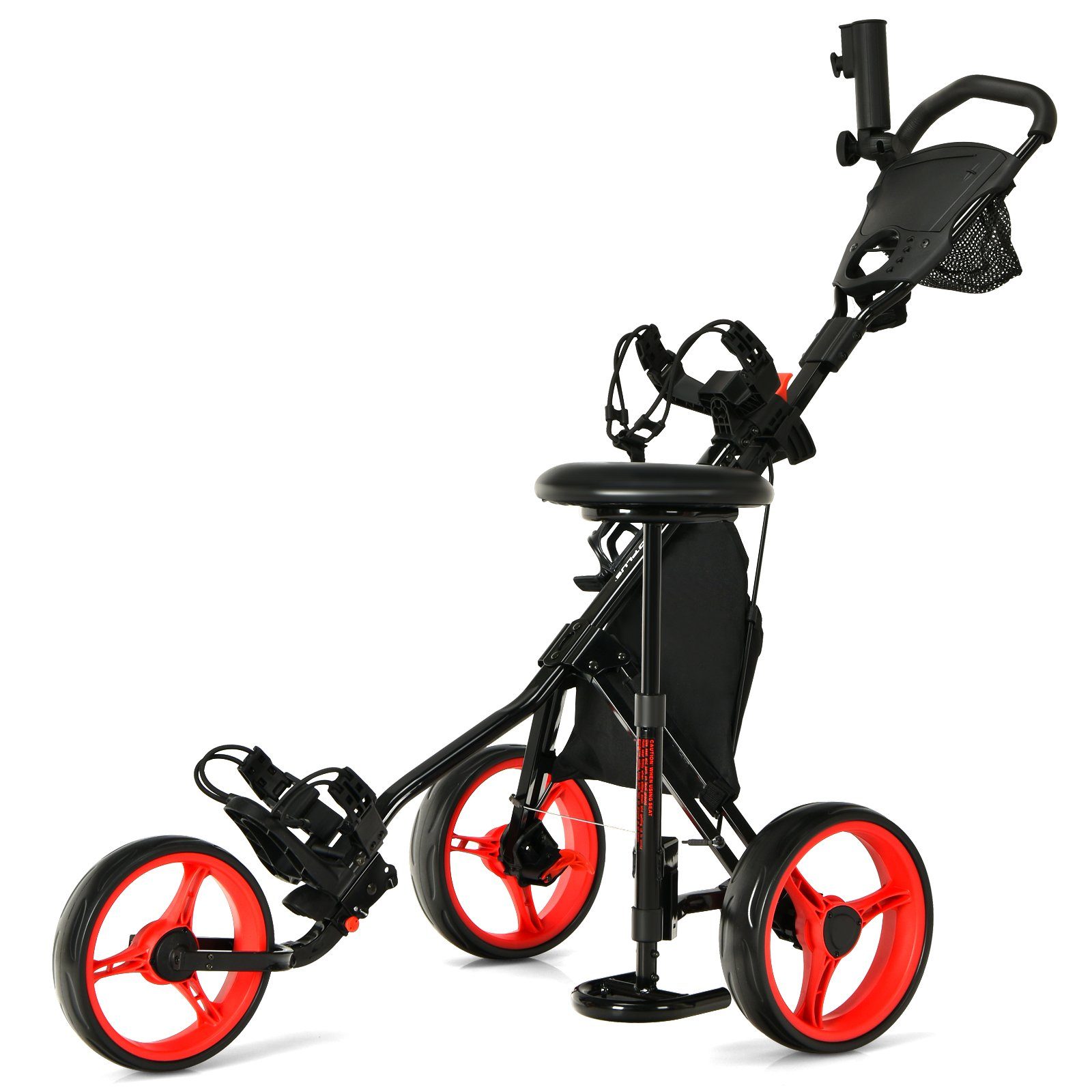 COSTWAY Golftrolley 3-Rad, mit Getränkehalter, Bremse, verstellbar