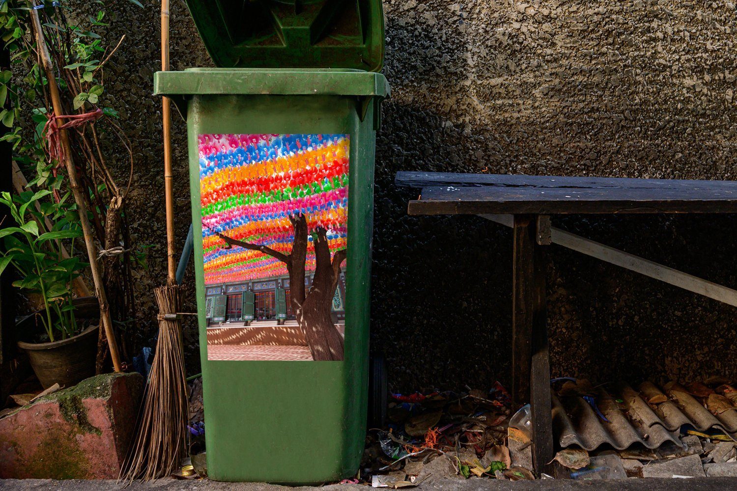 Baum Mülltonne, Laternen St), Wandsticker bunten Abfalbehälter (1 Südkorea mit Container, MuchoWow in Mülleimer-aufkleber, Sticker,