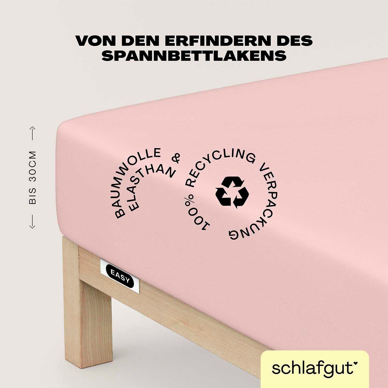 Schlafgut Spannbettlaken EASY JERSEY ELASTHAN Bettlaken, 170 g/m², 95% Baumwolle, 5% Elasthan, Jersey, Gummizug: rundum, (1 Stück), Spannbettlaken bis 30 cm Höhe, bügelfrei, pflegeleicht, perfekter Sitz