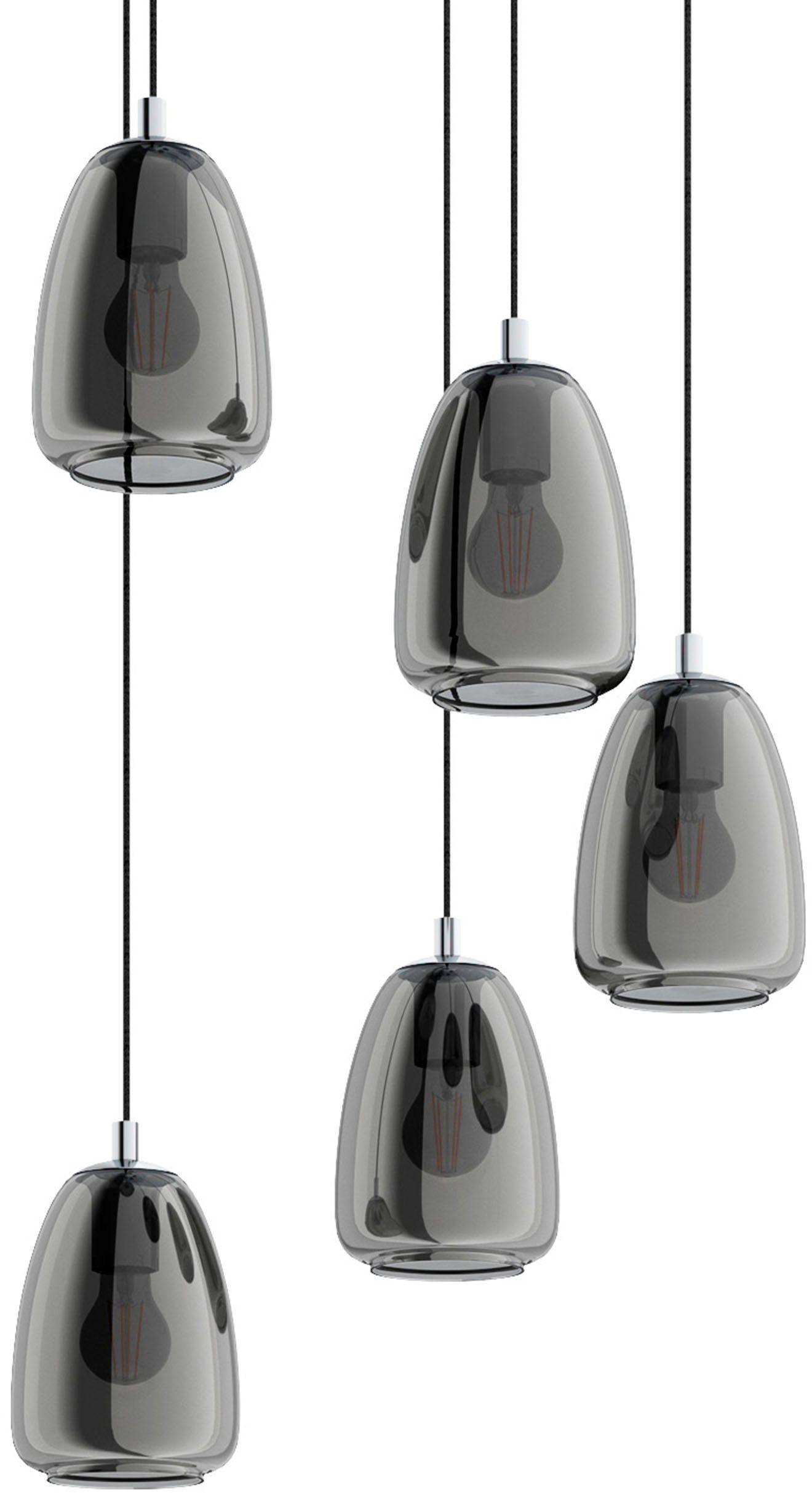 EGLO Hängeleuchte ALOBRASE, ohne Leuchtmittel, Leuchtmittel wechselbar, chrom / Ø54 x H150 cm / Pendellampe / Esstischlampe / Küche
