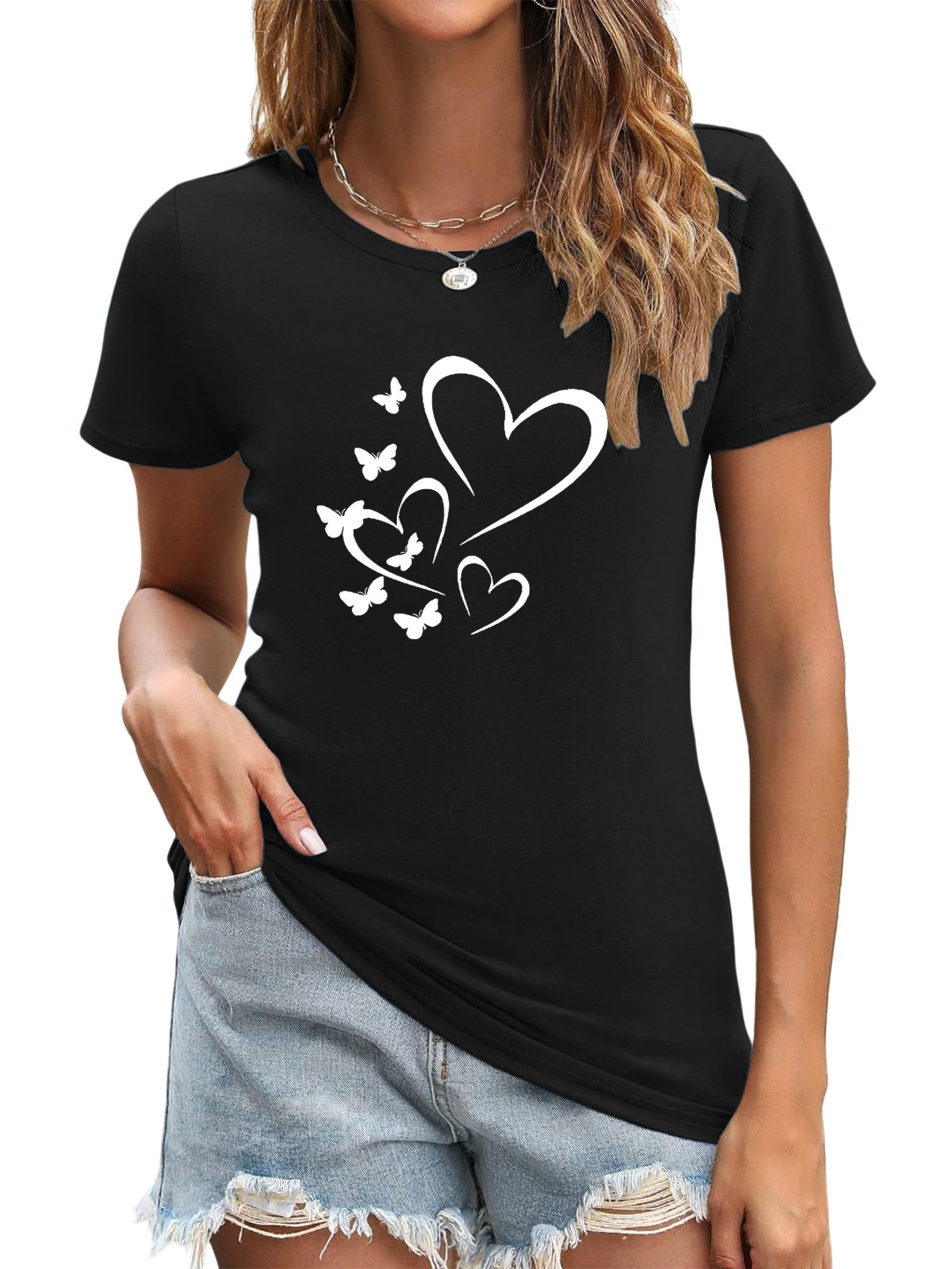PYL Rundhalsshirt Damen Sommer Casual T-Shirt günstig online kaufen