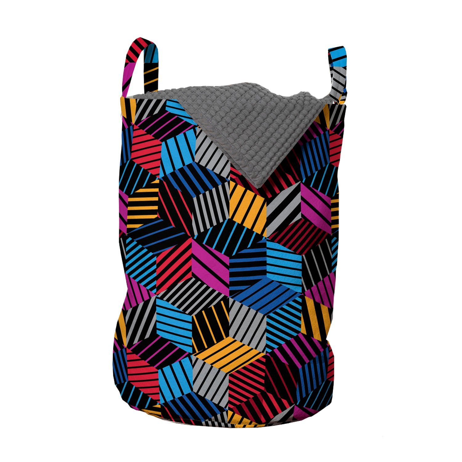 Griffen Wäschekorb Stripes Cube Waschsalons, Abakuhaus Stil Geometrisch für Wäschesäckchen 3D mit Kordelzugverschluss