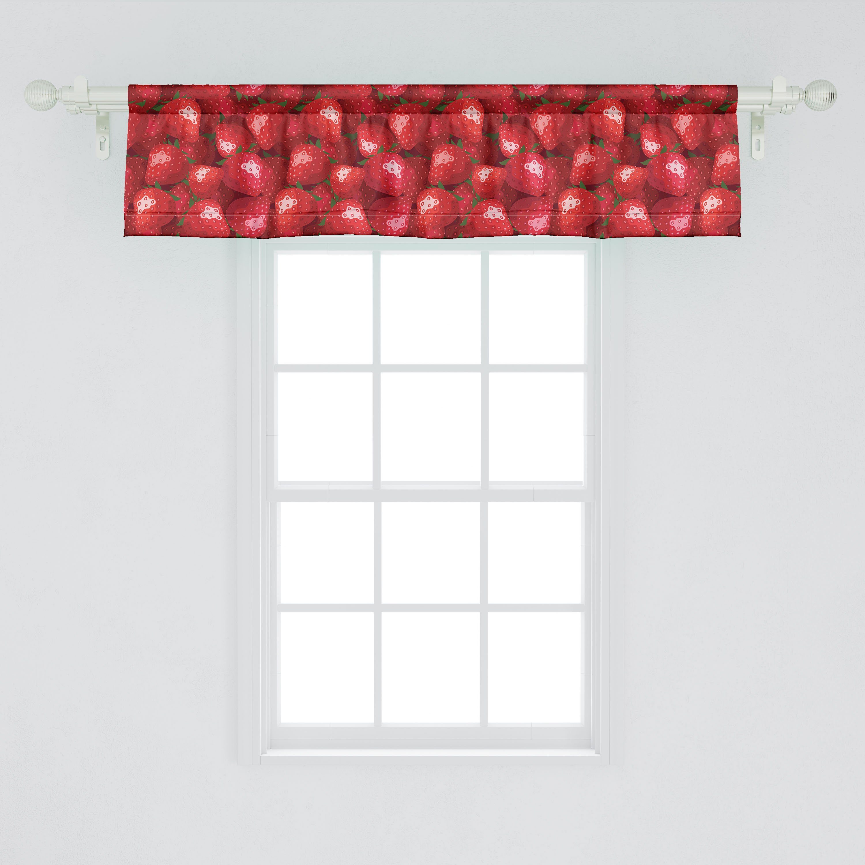 rot Stangentasche, Dekor Schlafzimmer Früchte Reife Küche Abakuhaus, Scheibengardine Erdbeeren Microfaser, für Volant mit Vorhang