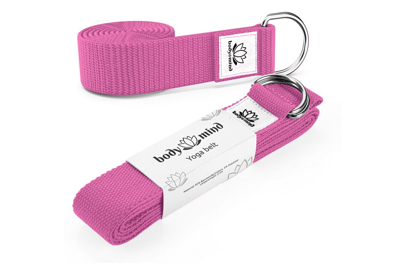 Body & Mind Yogagurt Body & Mind Yogagurt – Baumwolle Yoga Band mit D-Ring für Dehnung, Yoga-Band mit D-Ring-Verschluss