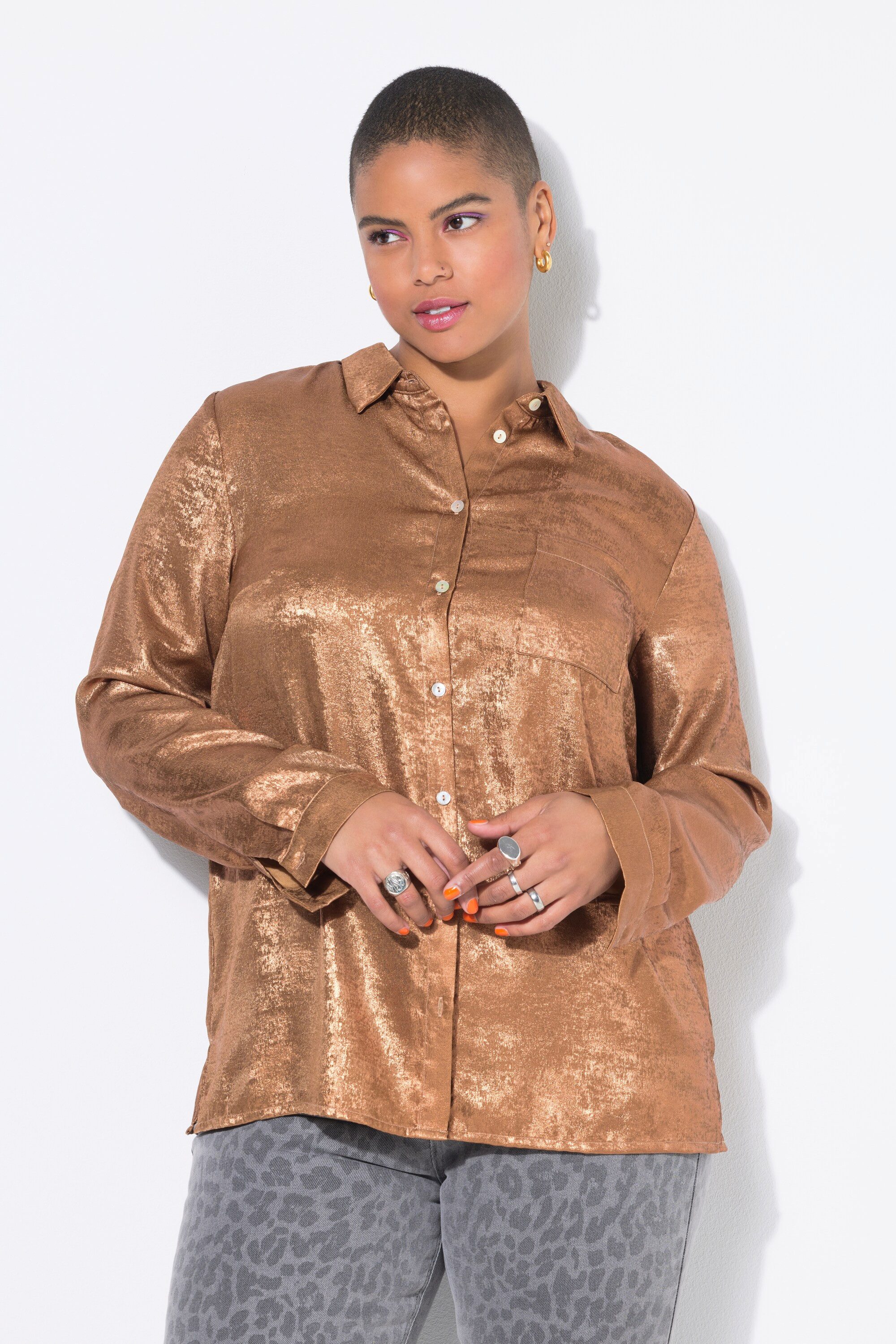 Studio Untold Longbluse Hemdbluse Boxy Shape Copper-Coating günstig online kaufen