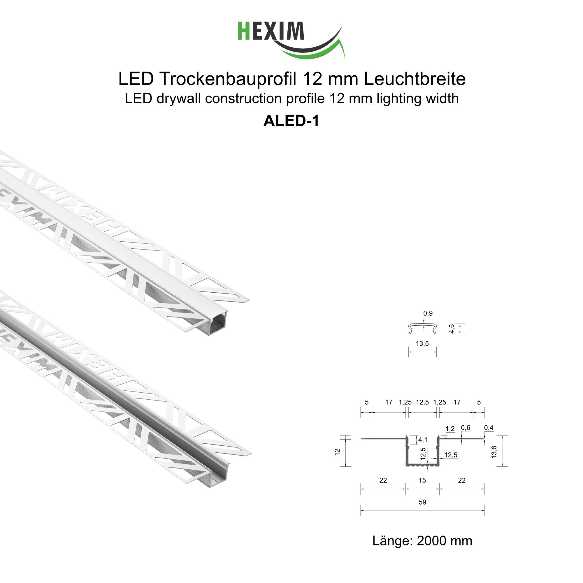 Hexim LED-Stripe-Profil 2m Trockenbauprofil Alu LED Profil Unterputz (40m/2 günstig online kaufen