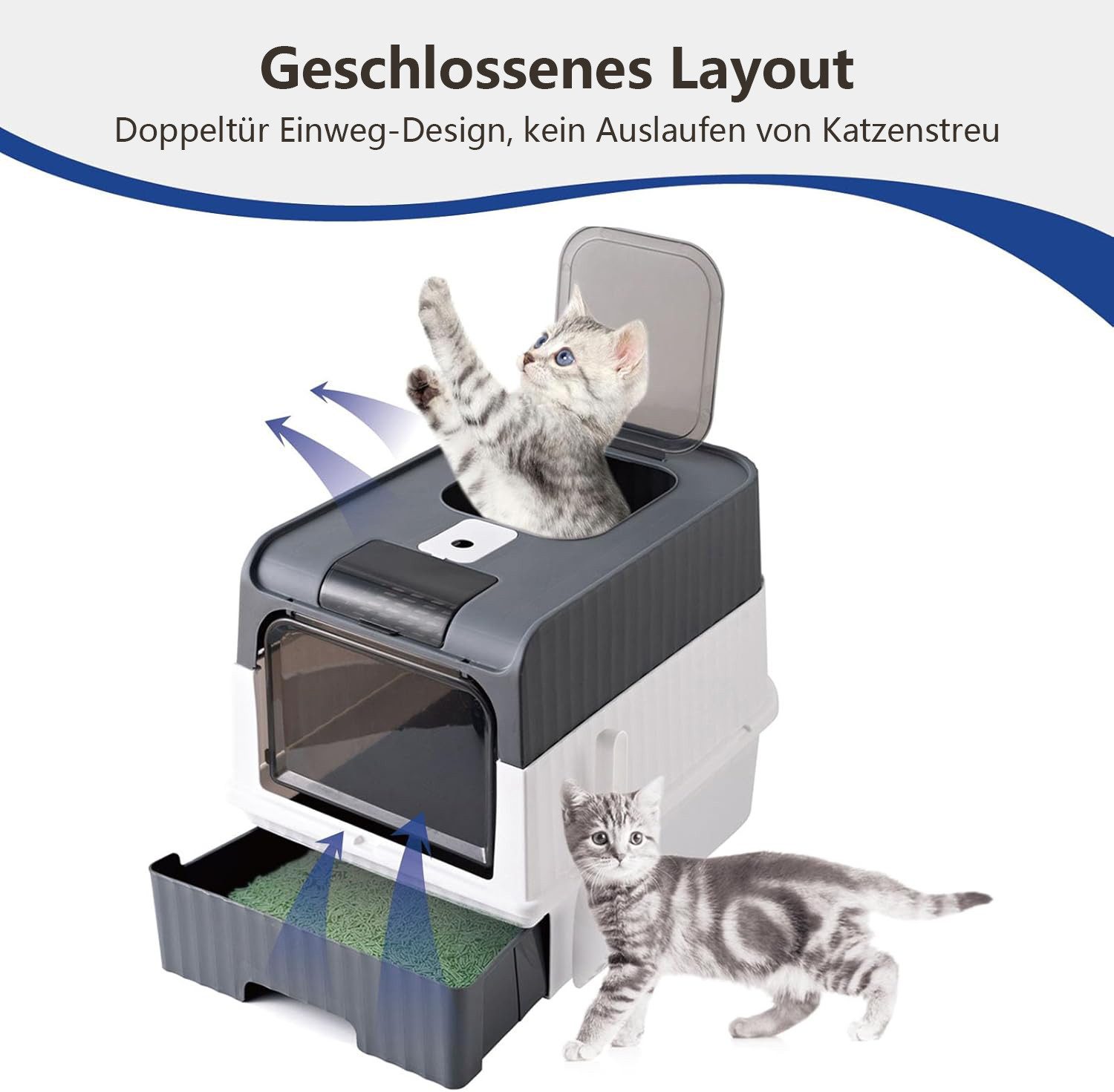 Thumbnail - Rhein Beleuchtung Katzentoilette Faltbare, komplett geschlossene Katzentoilette (mit Schaufel), Auslaufsicher, geruchsre...