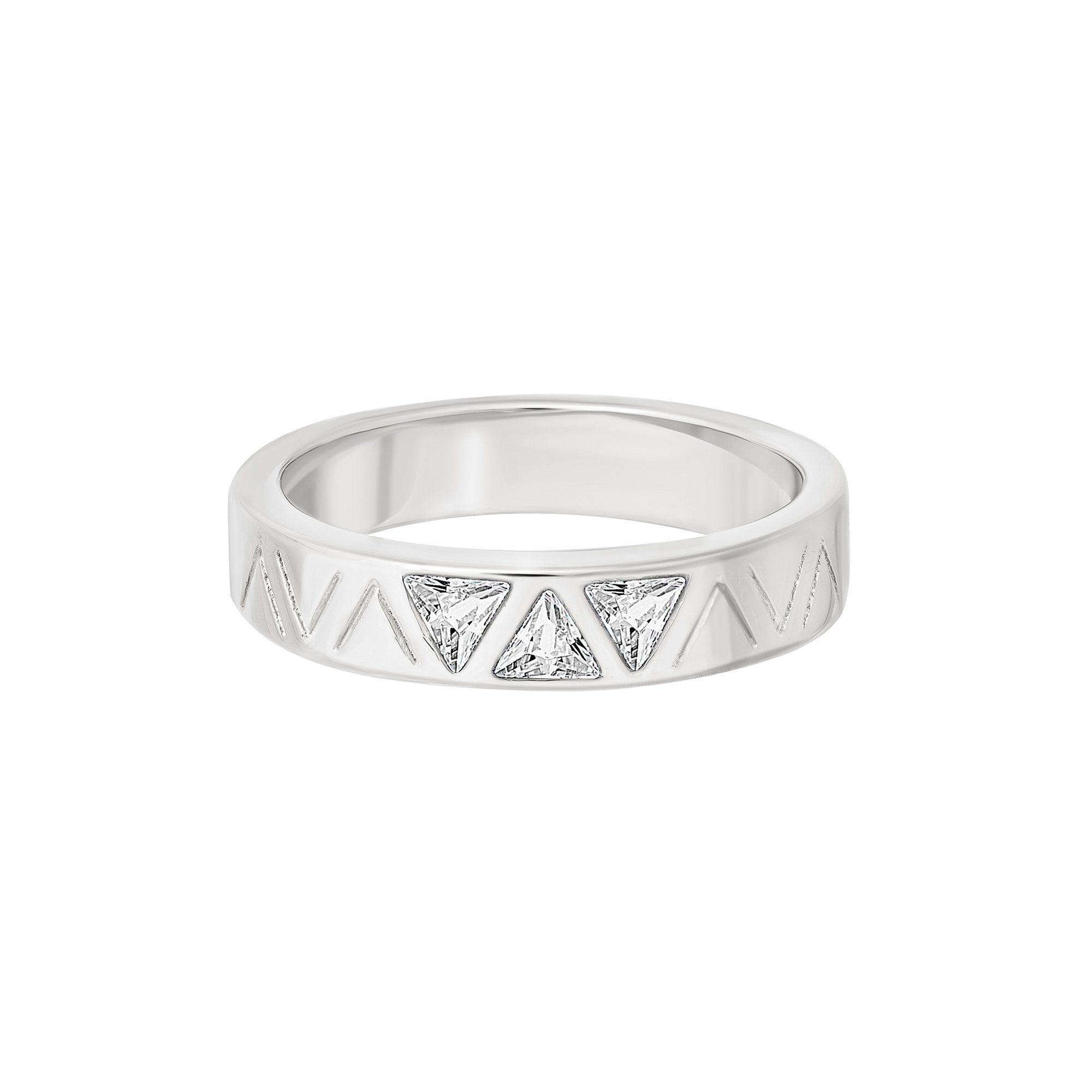 CAÏ Fingerring 925 Sterling Silber rhodiniert mit Zirkonia Dreiecken