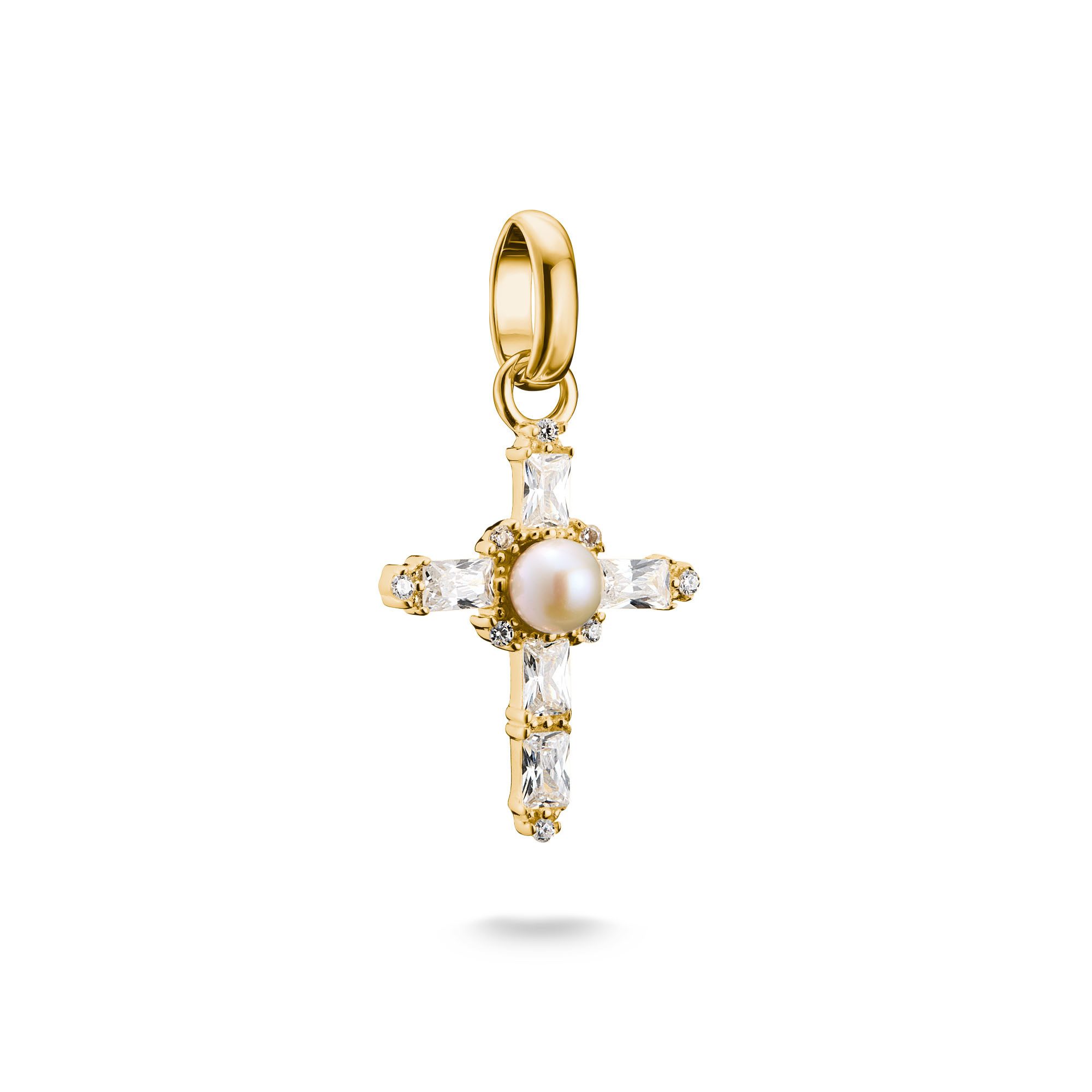 THOMAS SABO Charm Kreuz Charm Vintage-Kreuz vergoldet - Connect, CC1287-445-14, mit Zirkonia (synth) - mit Süßwasserzuchtperle