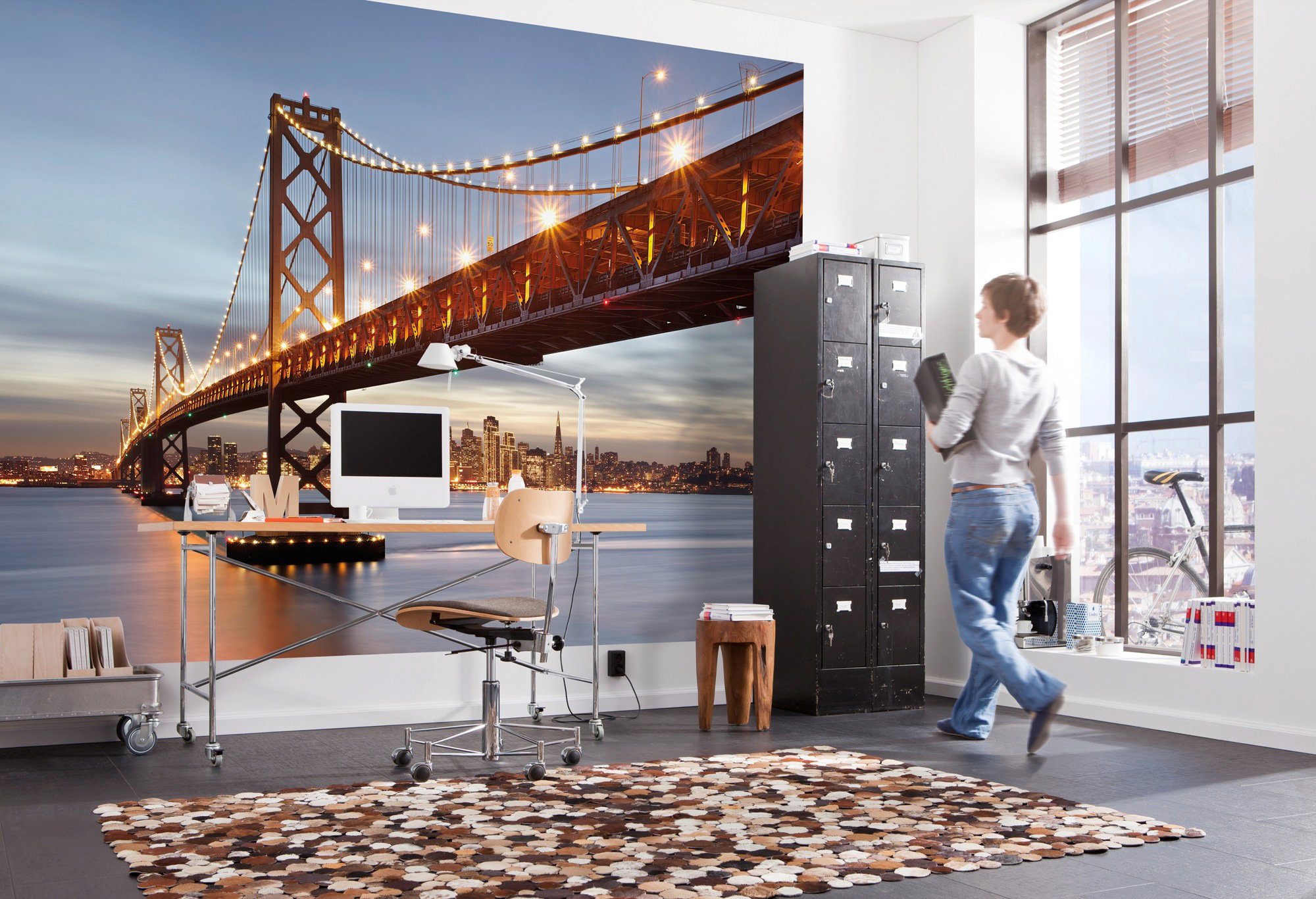 Komar Fototapete Bay Bridge - Größe 368 x 254 cm, glatt, bedruckt, Wohnzimmer, Schlafzimmer