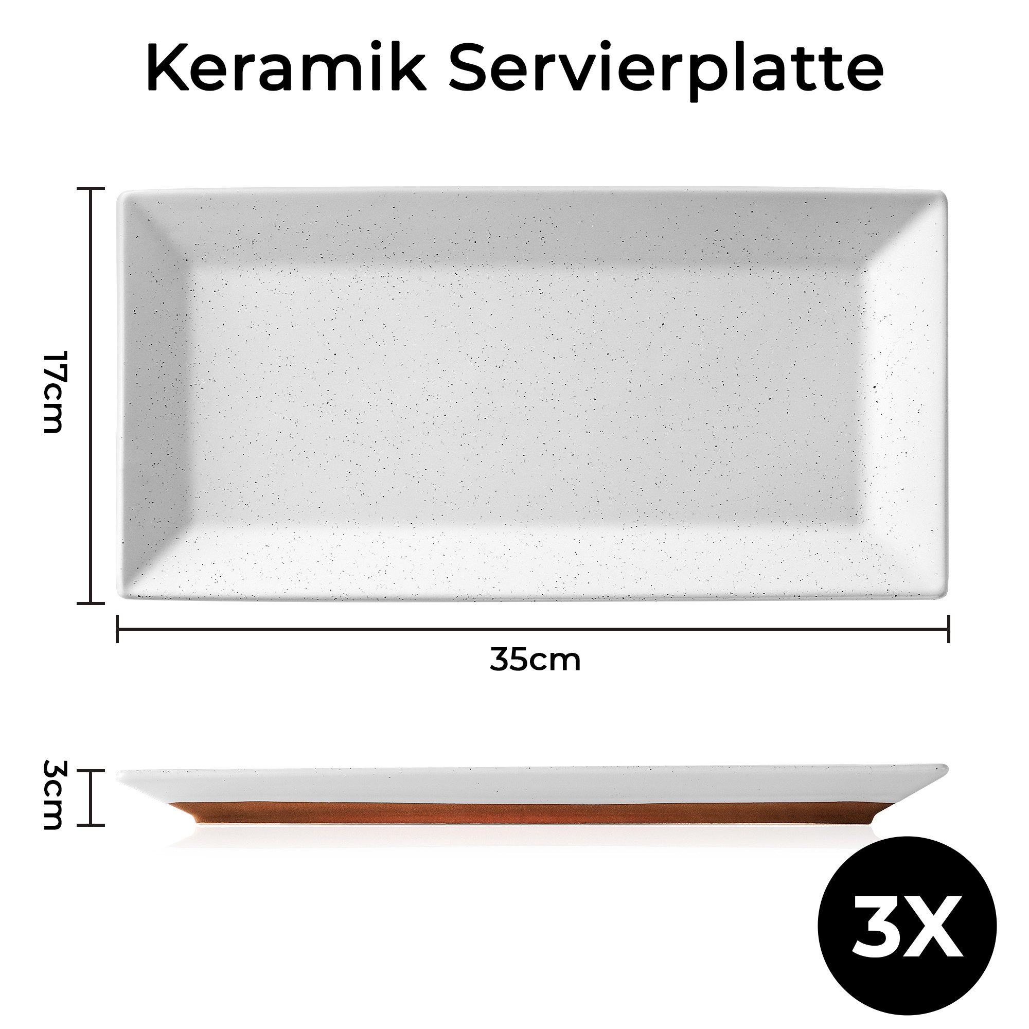 MiaMio Servierplatte Aura 34,5 x 17 cm, Keramik, (Set, 3-tlg., 3 rechteckige Servierplatten, 34,5 x 17 cm), Aura, rechteckig, 34,5 x 17 cm, 3-teilig