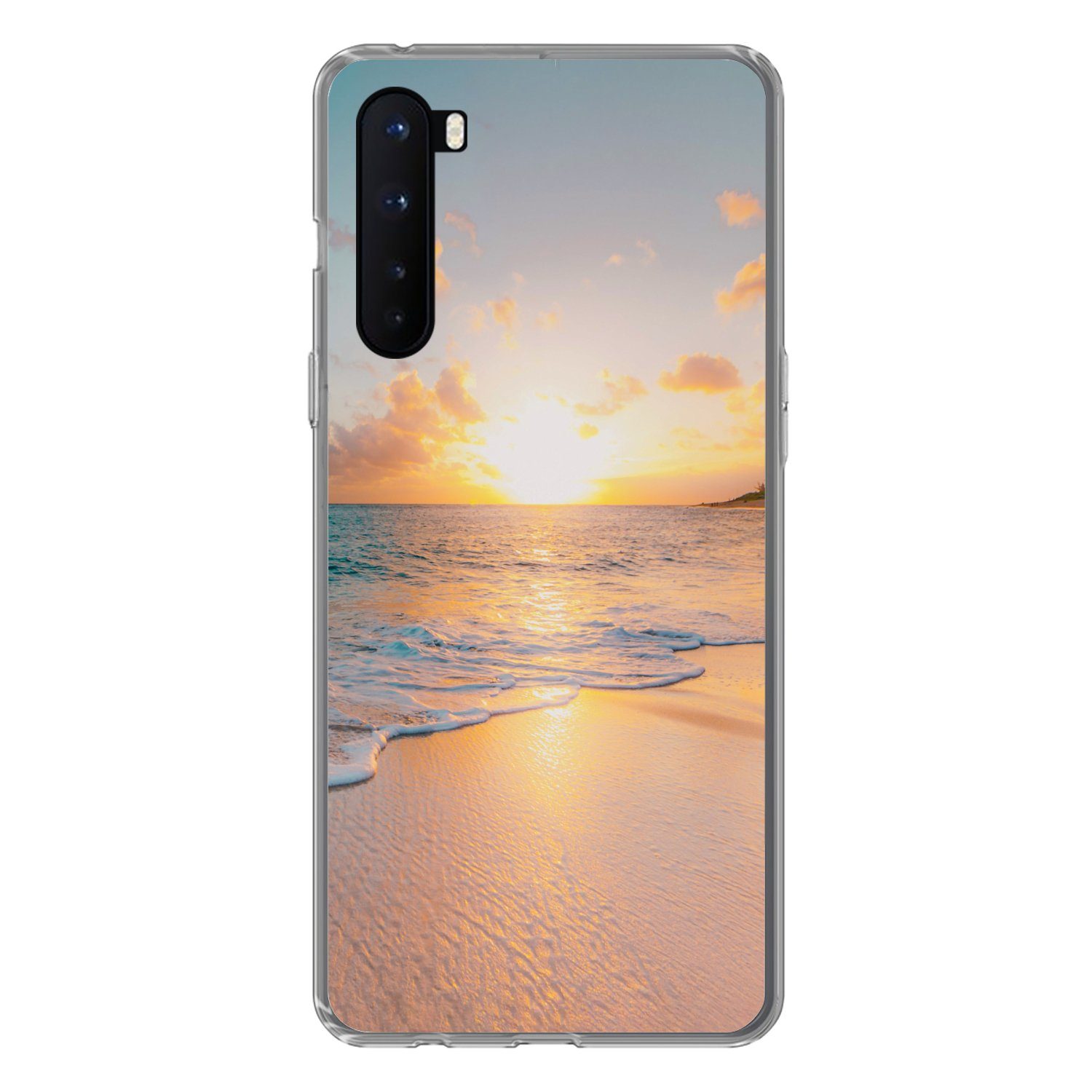 MuchoWow Handyhülle für OnePlus Nord Sonnenuntergang - Strand - Meer - Sommer - Blau, Phone Case, Silikon, Schutzhülle Dünn