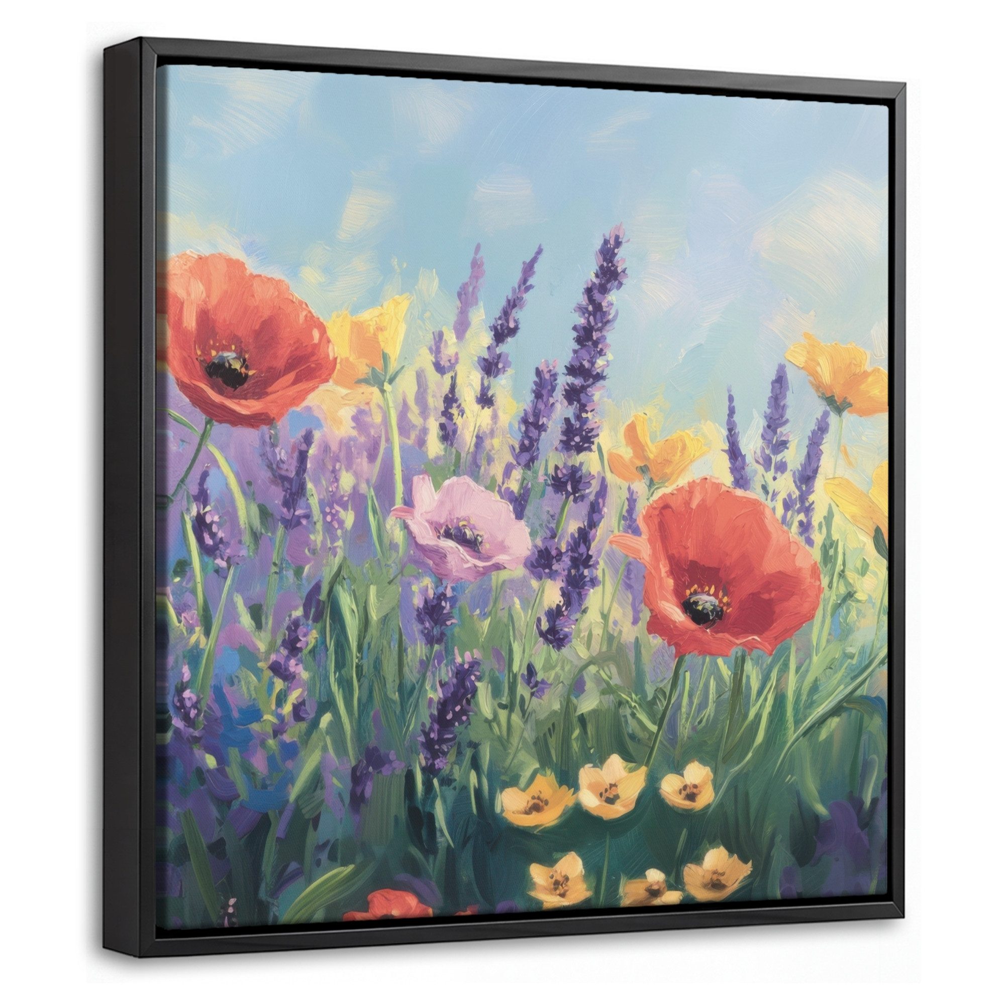 OneMillionCanvasses® Leinwandbild mit Rahmen - Wiese - Blumen - Farbenfroh, Fotodruck (1 St), Leinwand Bilder Klein, Wand Dekoration Aesthetic 20x20cm