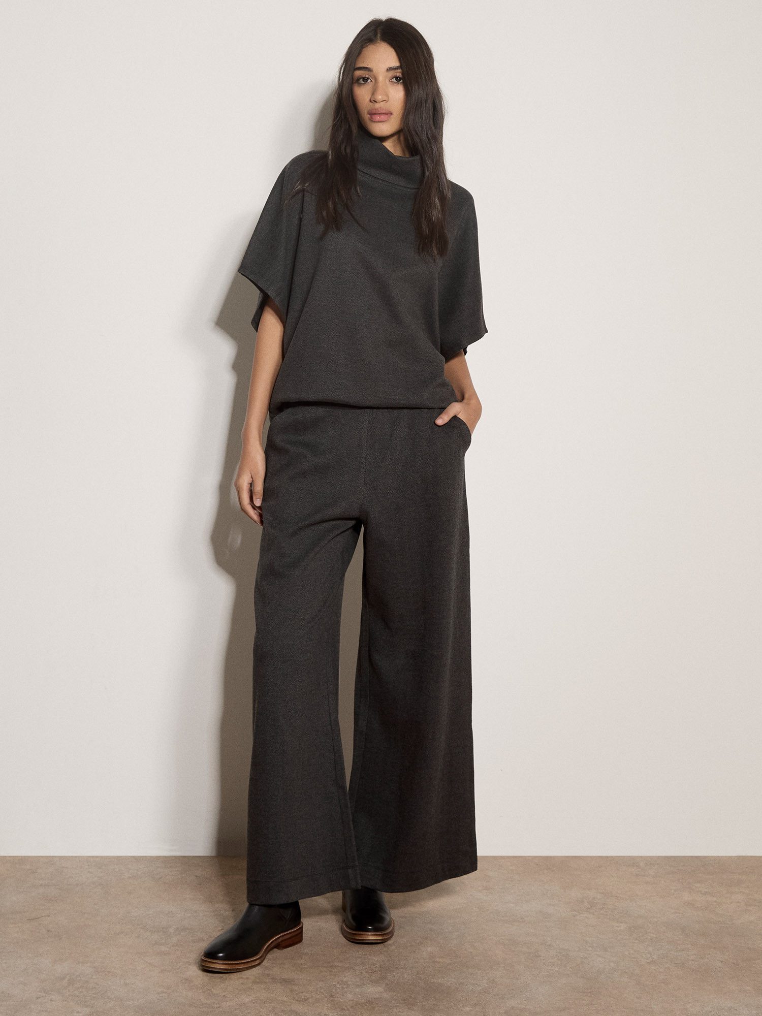 Apricot Stoffhose Weite Hose mit Fischgrätenmuster mit elastischem Bund – Bild 2 von 4