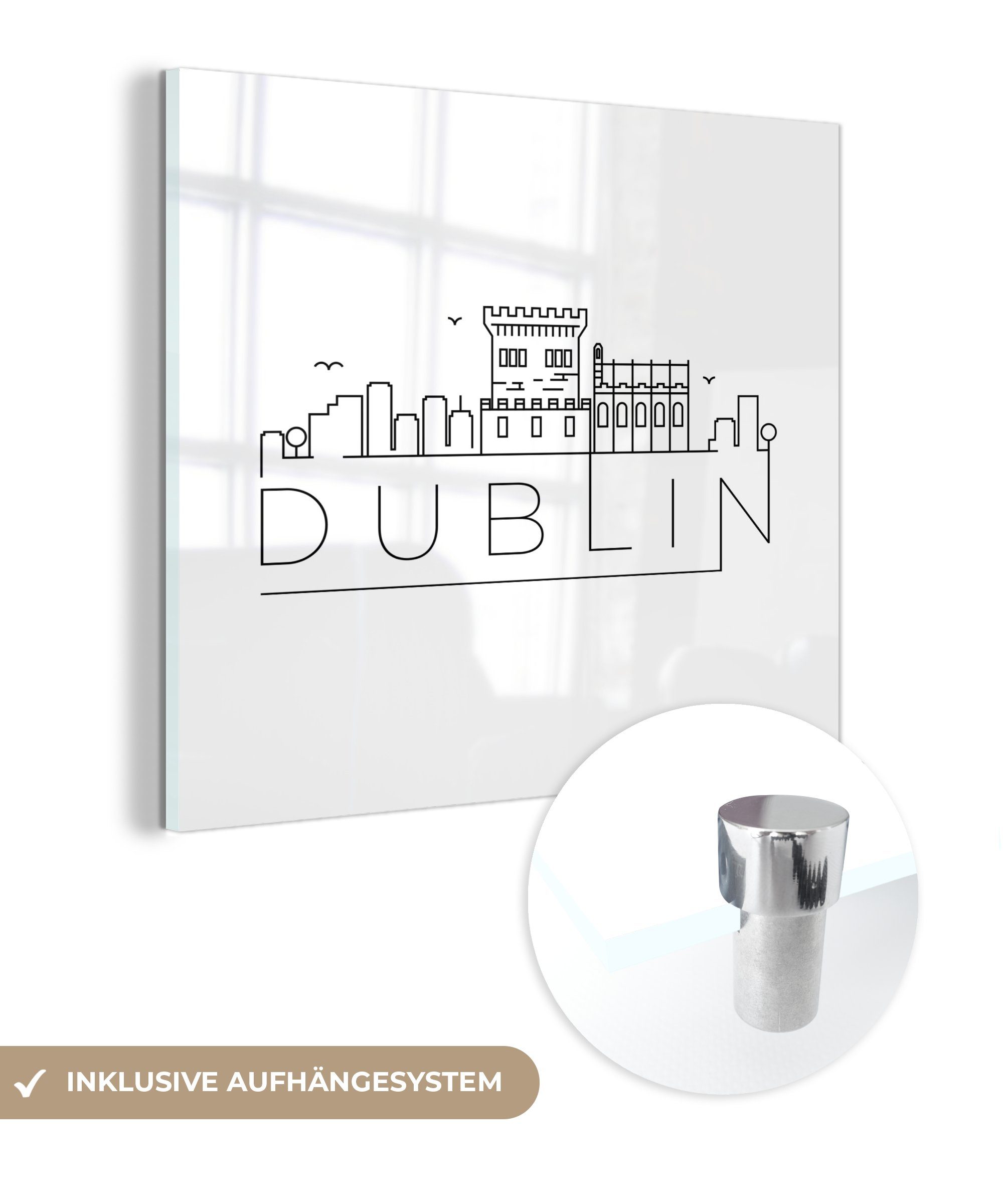 MuchoWow Acrylglasbild Skyline "Dublin" weißer Hintergrund, (1 St), Glasbilder - Bilder auf Glas Wandbild - Foto auf Glas - Wanddekoration