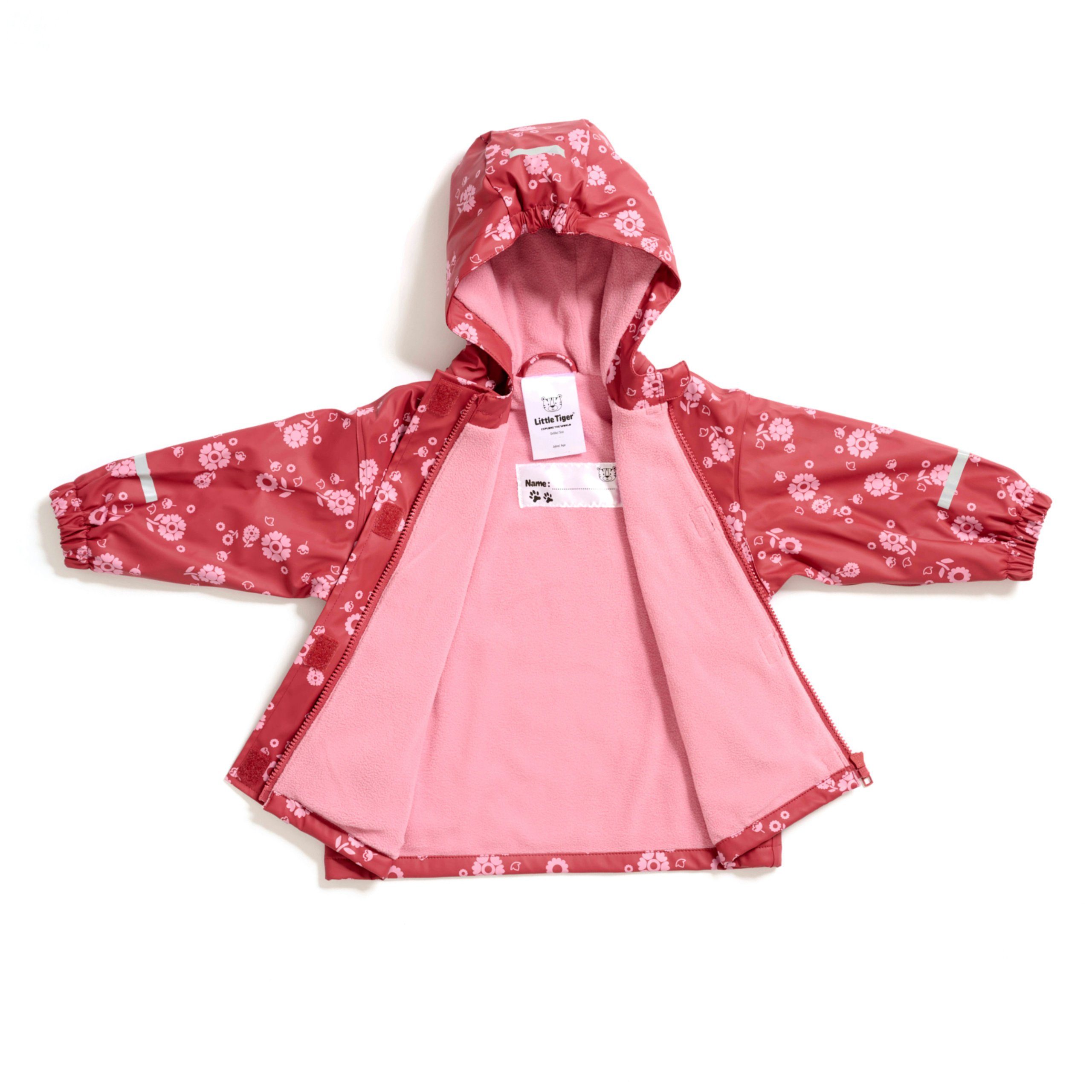 Regenjacke rot-rosa wasserdicht, für Kinder Little winddicht, aus gefüttert, Öko-Tex, Regen- Regenhose Kapuze, und Tiger® Matschjacke und Regenanzug-Set bestehend Latzhose