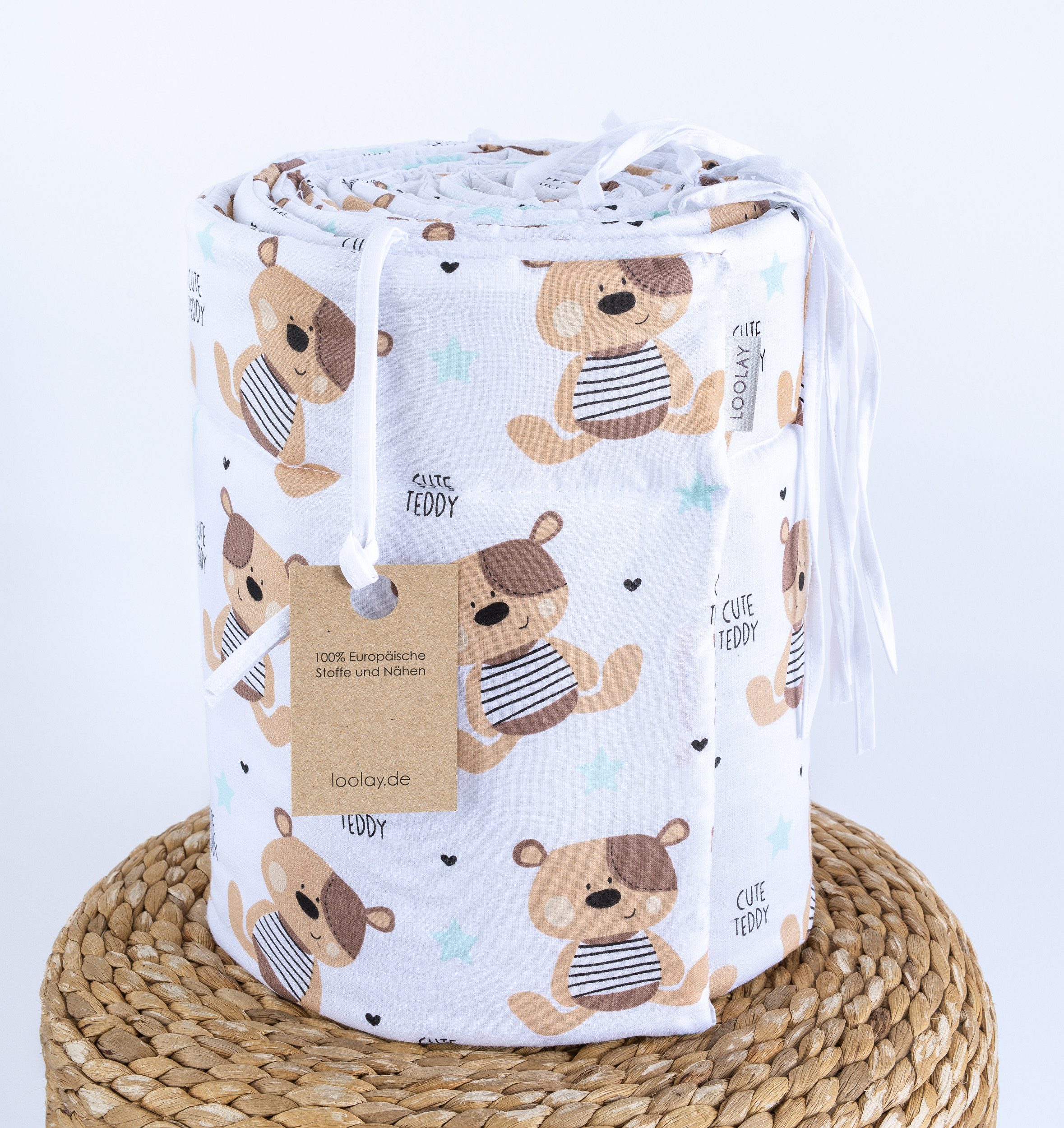 Loolay Bettnestchen TEDDY Bär Baumwolle Atmungsaktives Babybett BETTUMRANDUNG Teddybär, (Bett 140x70cm - 420, 210 cm, 120x60cm - 360, 180 cm, Babyaussttatung Um – Bild 3 von 5
