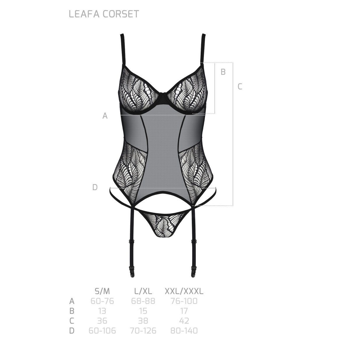 Corsage Leafa thong Eco ECO black corset - Collection & (L/XL,S/M,XXL) Passion PE
