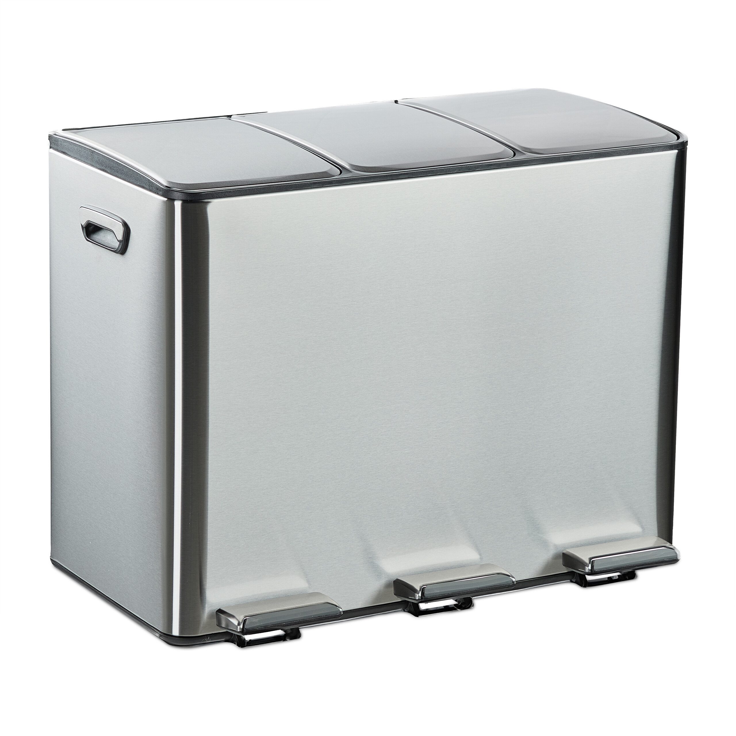relaxdays Mülltrennsystem Mülleimer 3 Fächer 15 Liter, silber