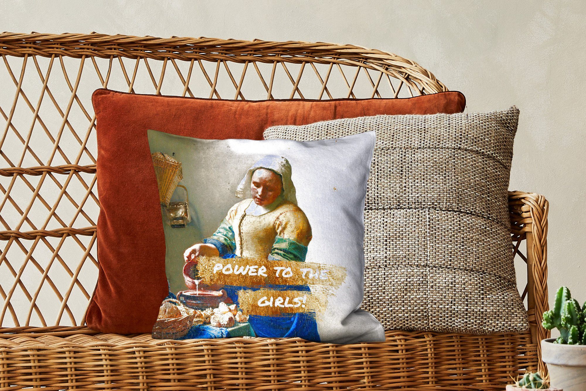 Sofakissen - Milchmädchen Wohzimmer, Füllung Alte Gold Meister, - Gemälde Zitate Schlafzimmer, Deko, MuchoWow für Dekokissen - Zierkissen mit -