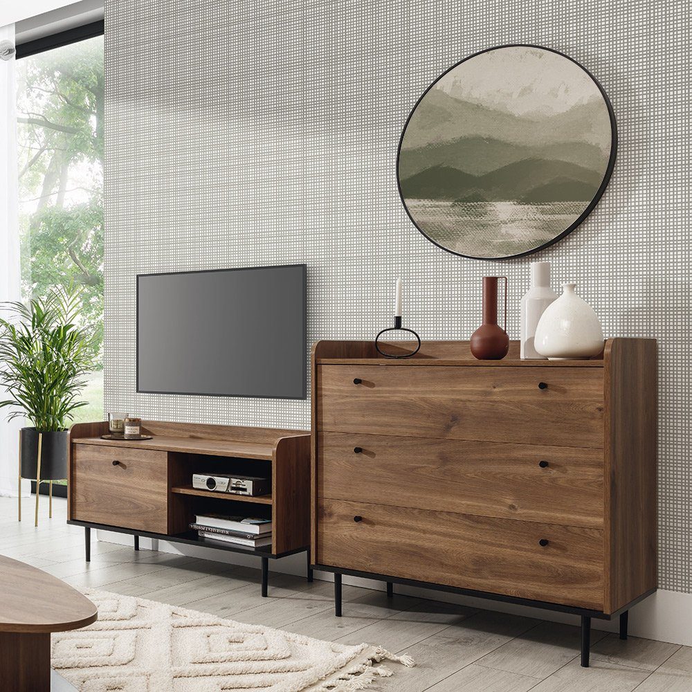 Lomadox Wohnzimmer-Set VAREDO-132, (Mega-Spar-Set, 2-St., 2-tlg), im Vintage Stil in Eiche Nb. Fernsehschrank und Kommode : 205/90/45 cm
