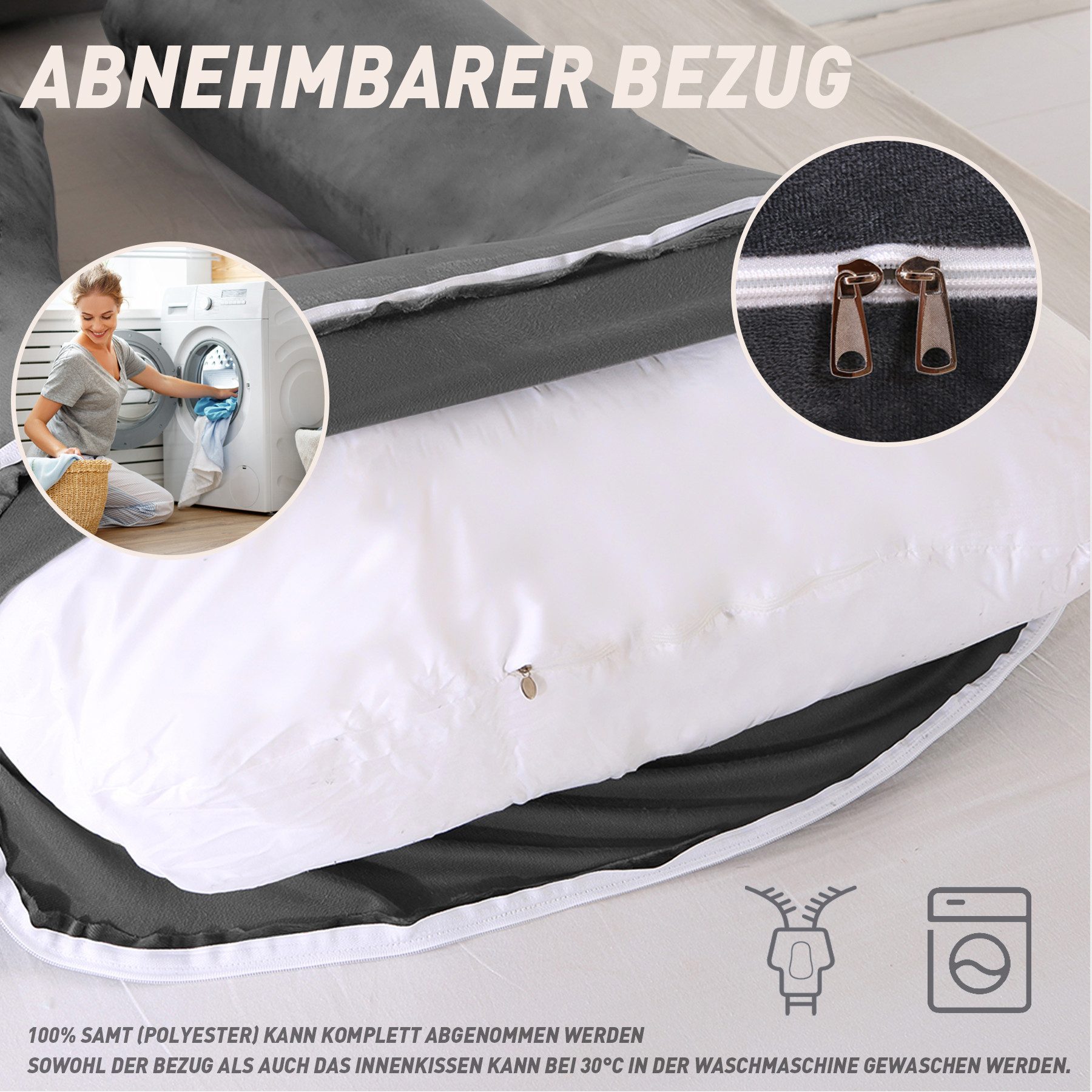 CALIYO Seitenschläferkissen Stillkissen, J-förmiges Schwangerschaftskissen zum Schlafen, Seitenkissen, Seitenschläferkissen ergonomisch geformt – Bild 5 von 5