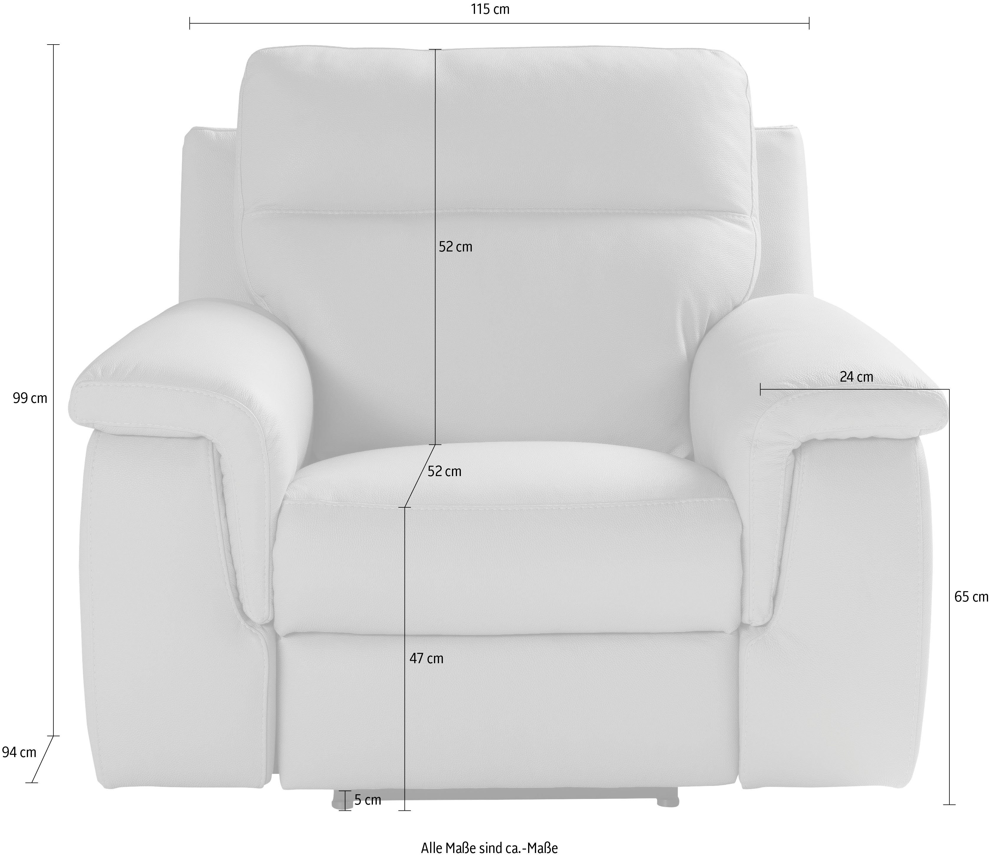 Sessel Breite inklusive 115 wahlweise mit cm Alan, Relaxfunktion, Home Fußstütze, Nicoletti