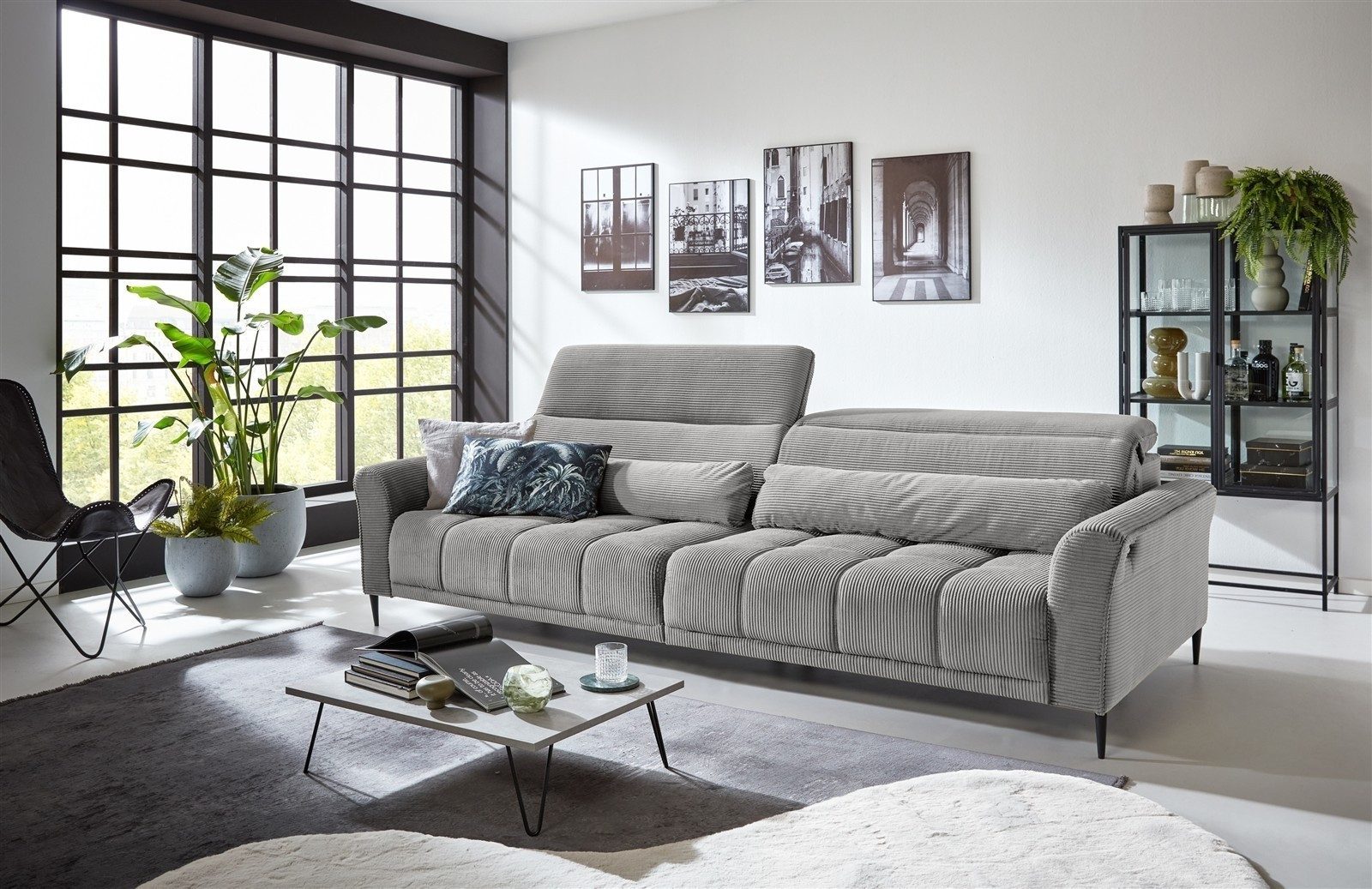 freiraum Big-Sofa Wolve, elektr. Sitzverstellung, 2 Kissen, silbergrau - 280x108x118cm (BxHxT)