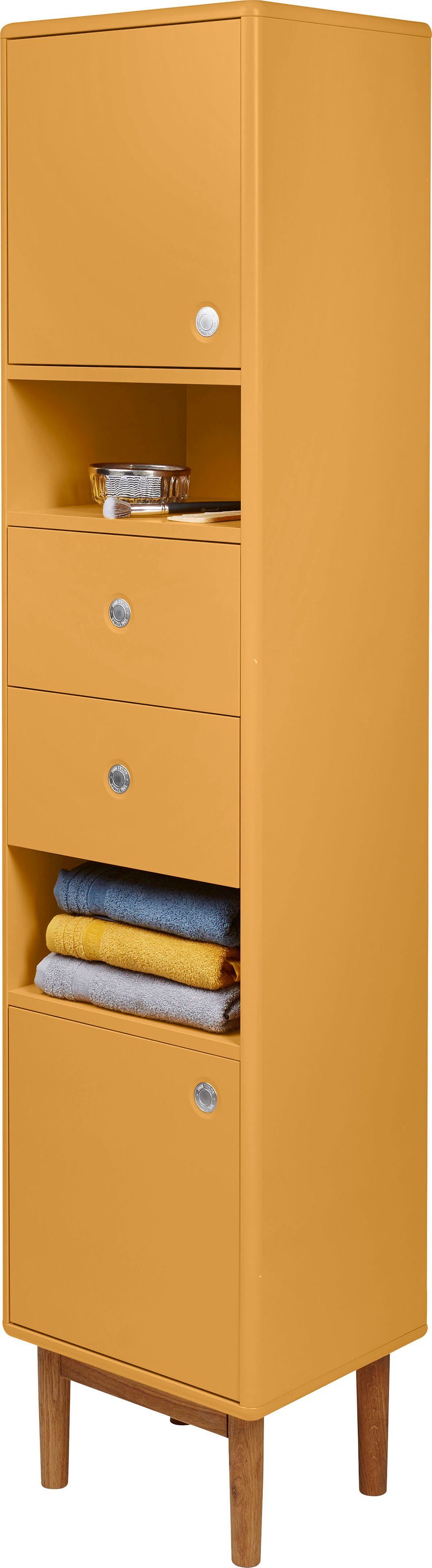 TOM TAILOR HOME Hochschrank COLOR Push-to-Open,Füße mit BATH Türen 2 Schubladen, mit cm 40 Eiche, & mustard Breite 2