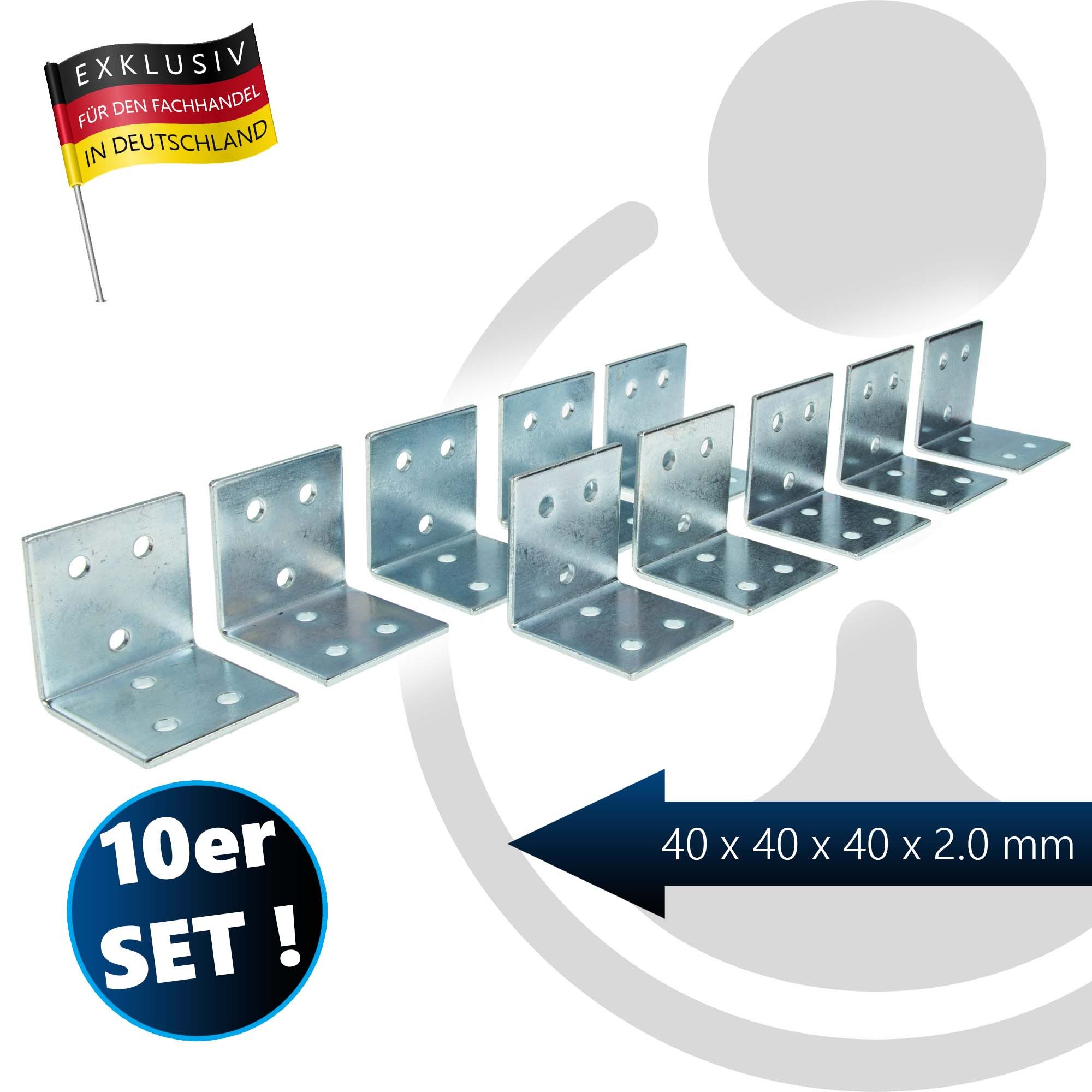 MASTERPROOF PROFESIONAL Winkelverbinder Lochplattenwinkel-Set 40 mm x 40 mm x 40 mm x 2 mm, 10-teilig