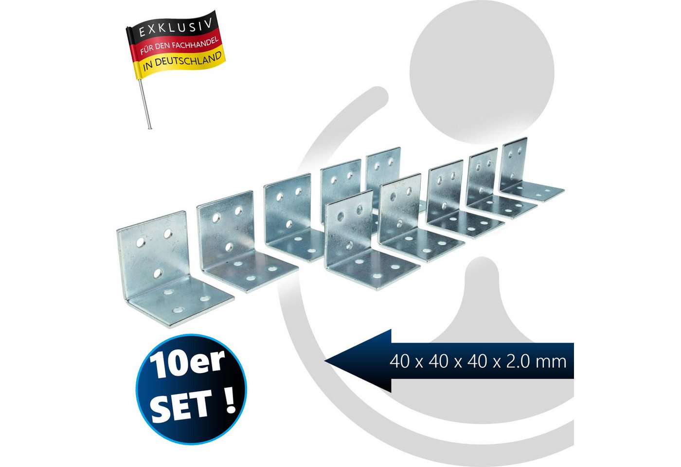 Thumbnail - MASTERPROOF PROFESIONAL Winkelverbinder Lochplattenwinkel-Set 40 mm x 40 mm x 40 mm x 2 mm, 10-teilig