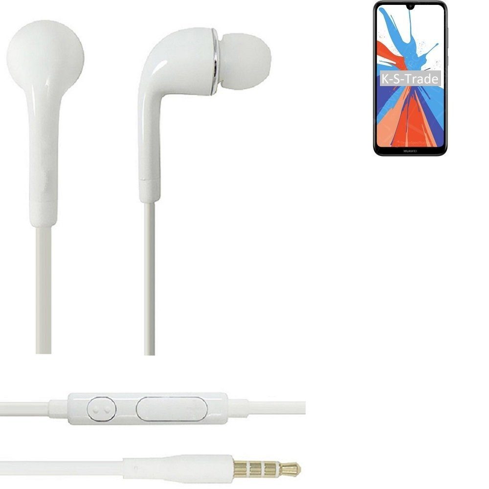 K-S-Trade für Huawei Y7 2019 In-Ear-Kopfhörer (Kopfhörer Headset mit Mikrofon u Lautstärkeregler weiß 3,5mm)