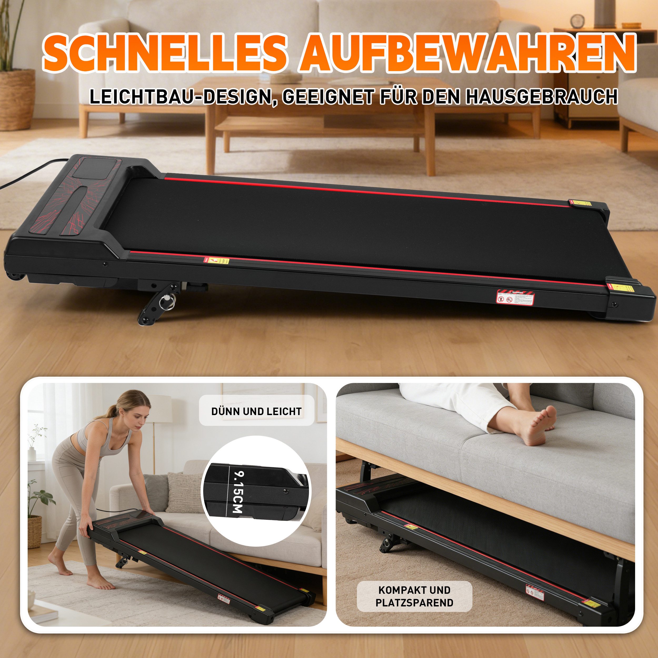 Vankel Laufband Walking Pad, Laufband, 1-6 km/h, fürs Homeoffice (Fernbedienung), Flaches Laufband, mit LED-Display